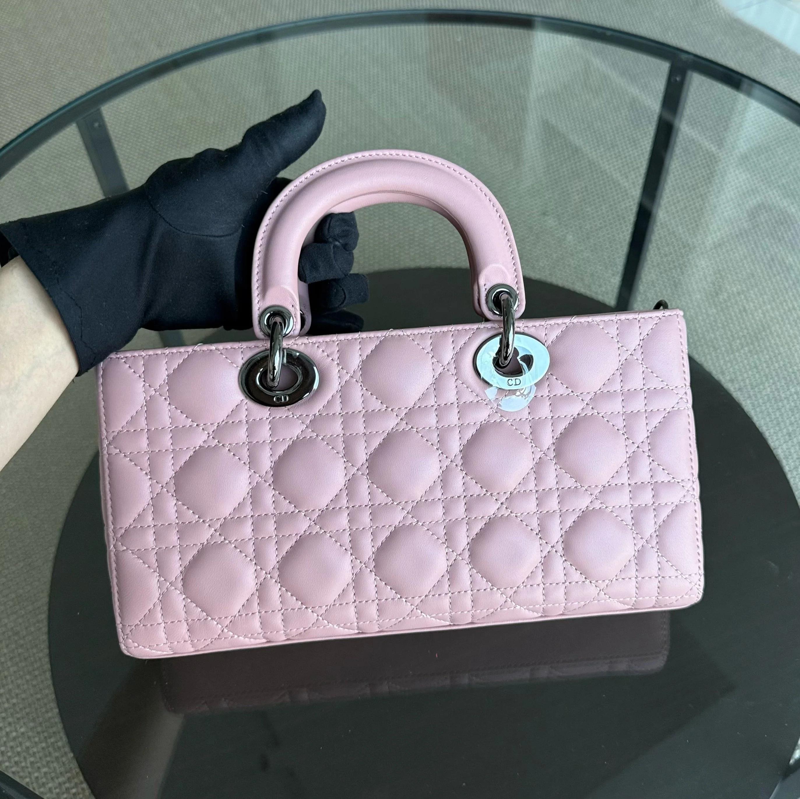 Dior Lady D-Joy Medium - Cannage Lambskin Sakura Pink Black Hardware