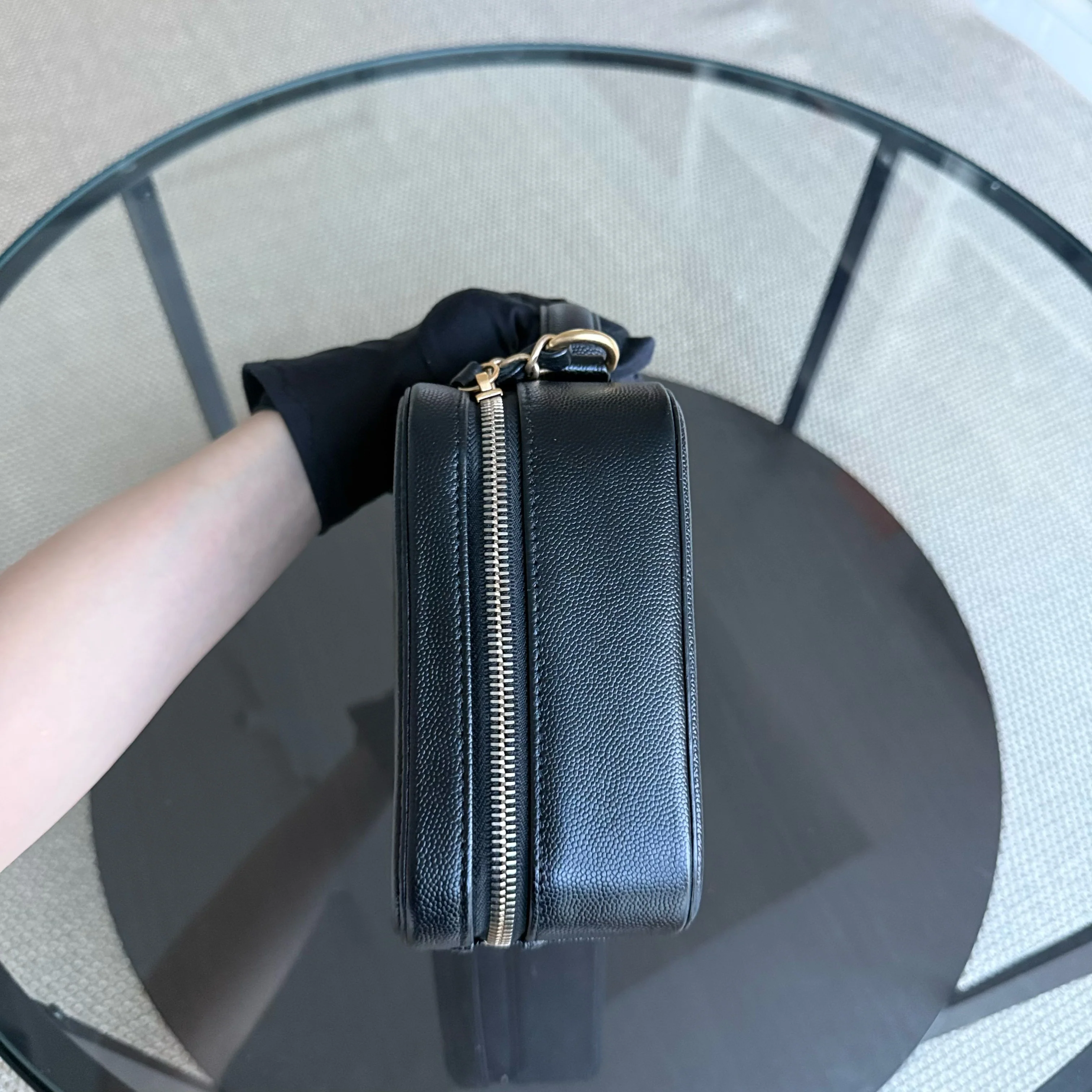 Chanel Filigree Vanity Case Medium - Caviar Quilted Grained Calfskin Black Gold Hardware Series 27