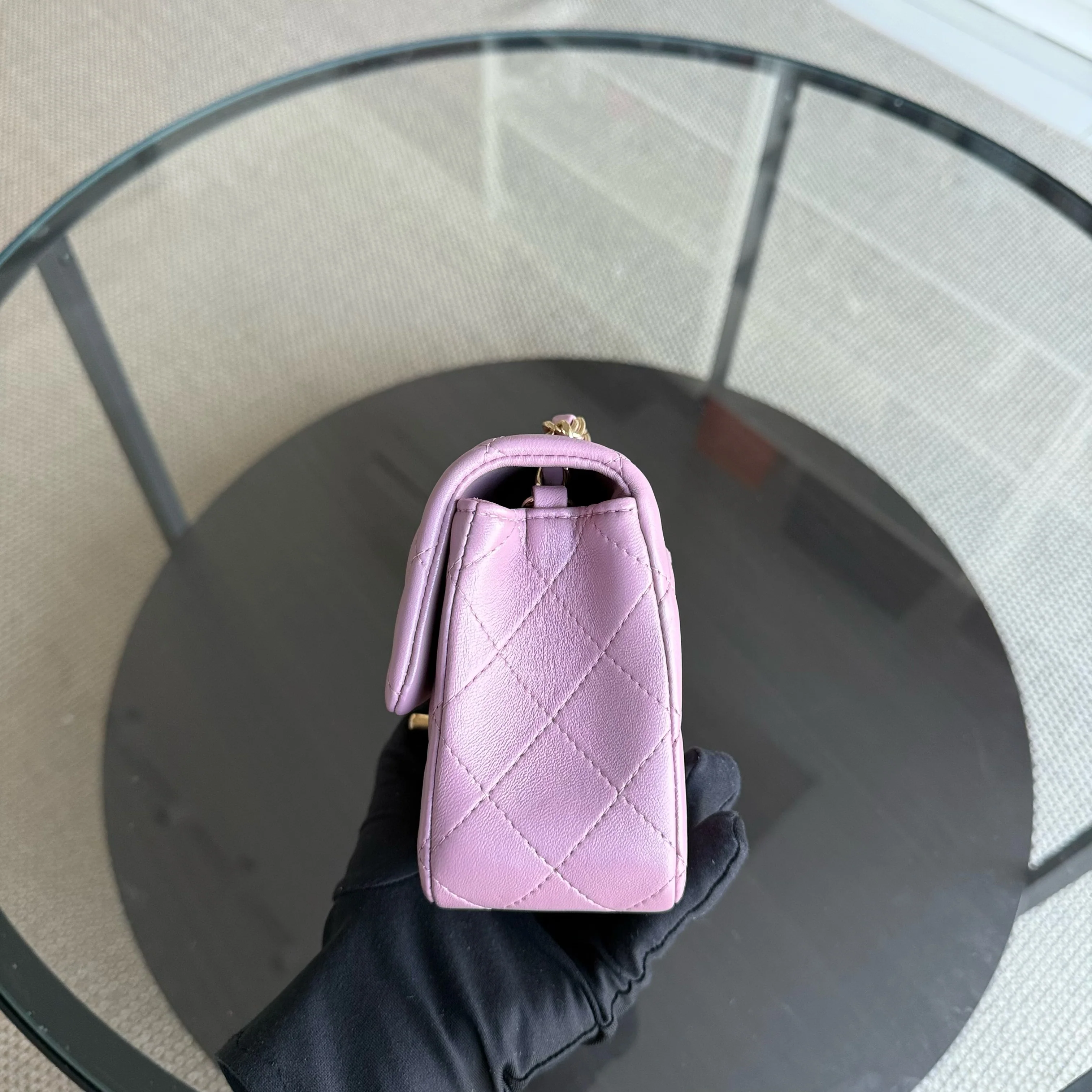 Chanel Classic Flap Mini Rectangle - 20CM Quilted Lambskin Light Pink Gold Hardware Series 21