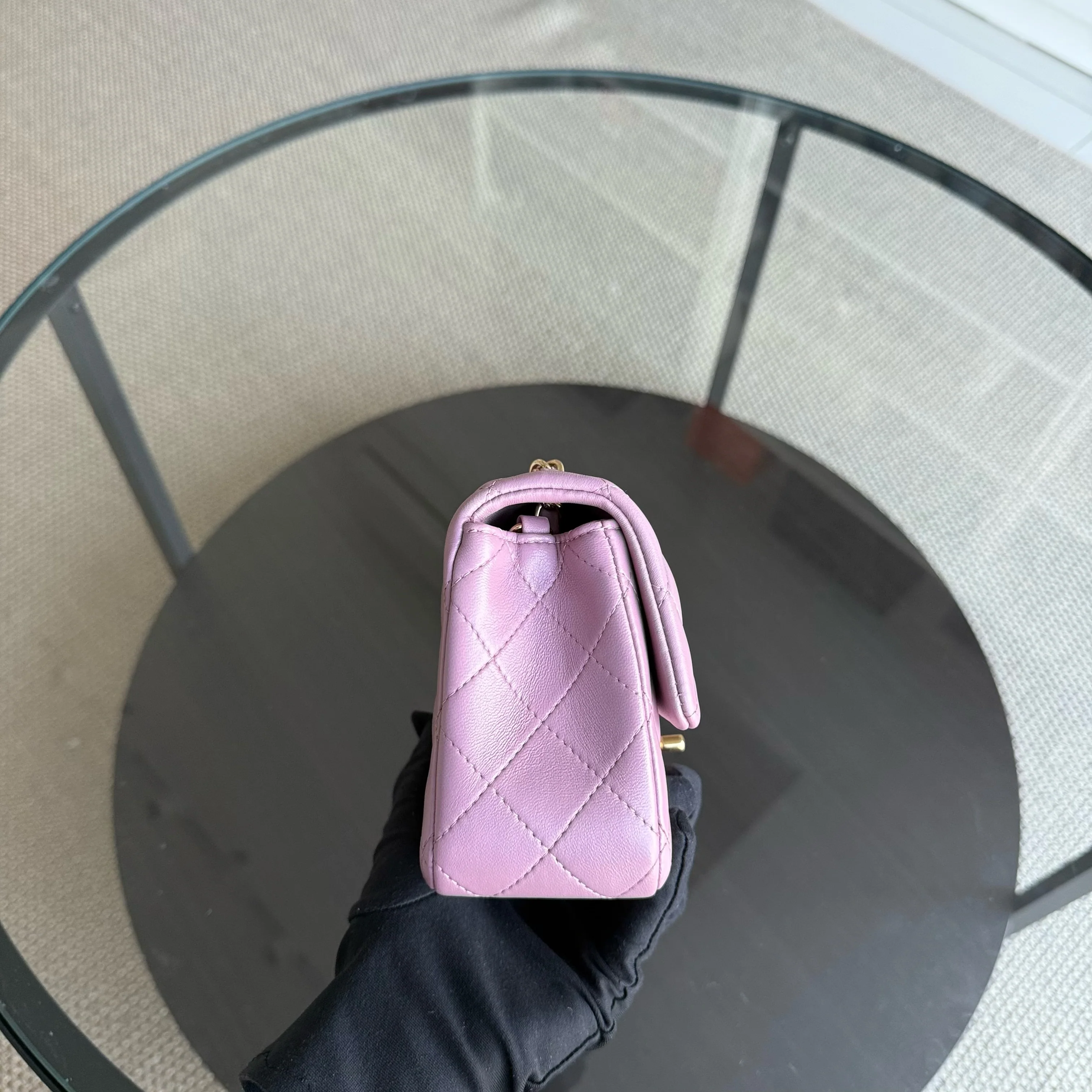 Chanel Classic Flap Mini Rectangle - 20CM Quilted Lambskin Light Pink Gold Hardware Series 21