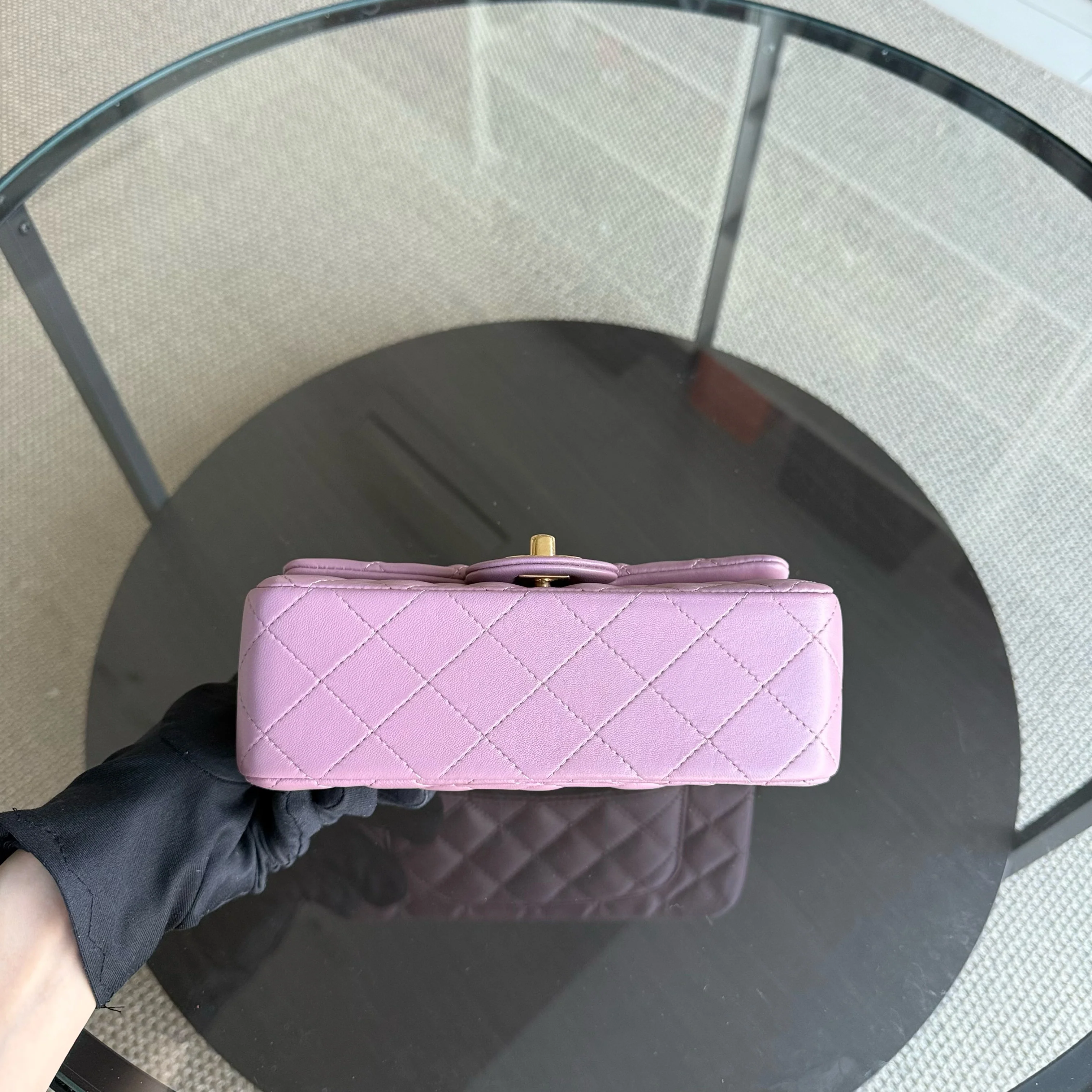 Chanel Classic Flap Mini Rectangle - 20CM Quilted Lambskin Light Pink Gold Hardware Series 21