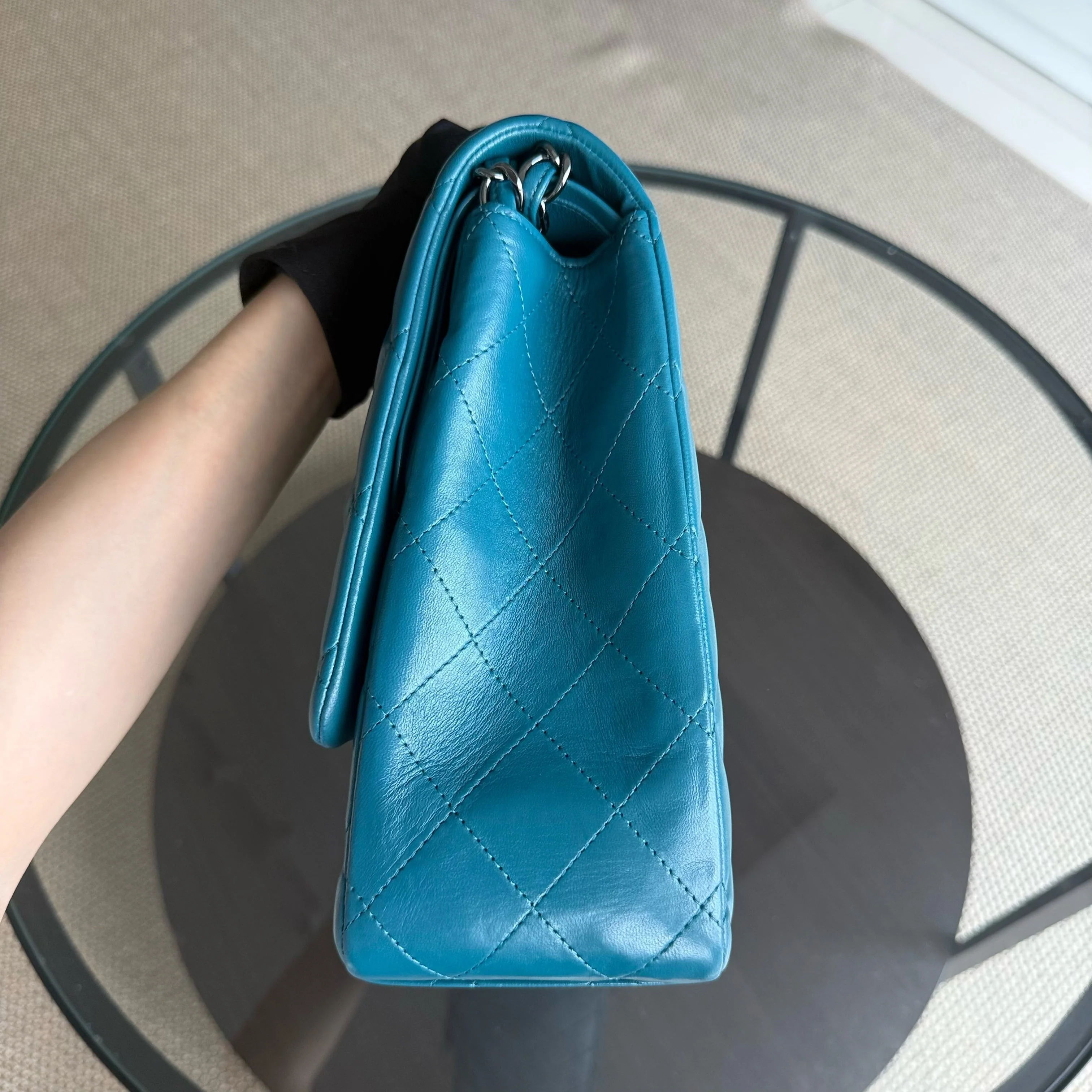 Chanel Classic Flap Maxi - Double Flap 33CM Quilted Lambskin Blue Silver Hardware Series 15