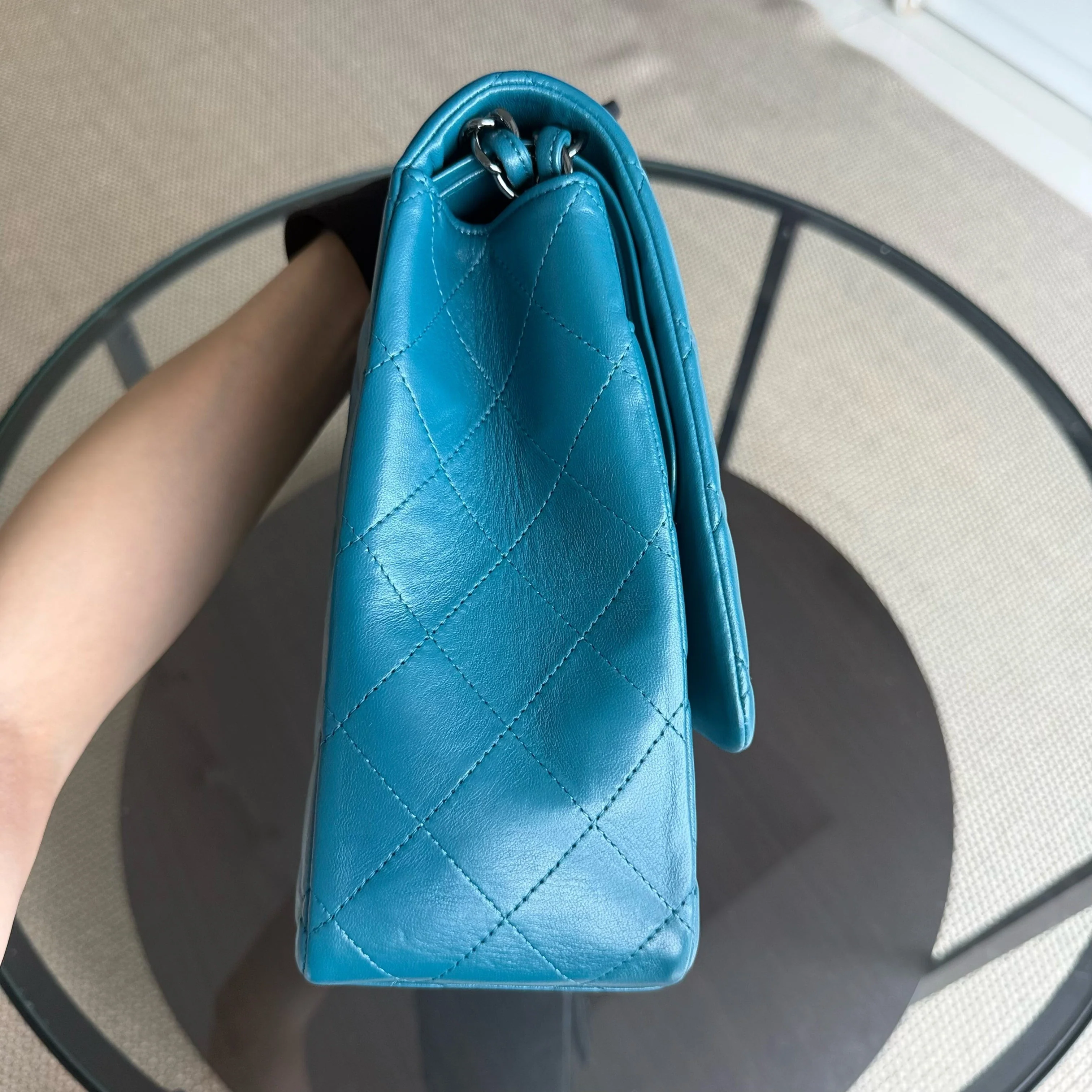 Chanel Classic Flap Maxi - Double Flap 33CM Quilted Lambskin Blue Silver Hardware Series 15