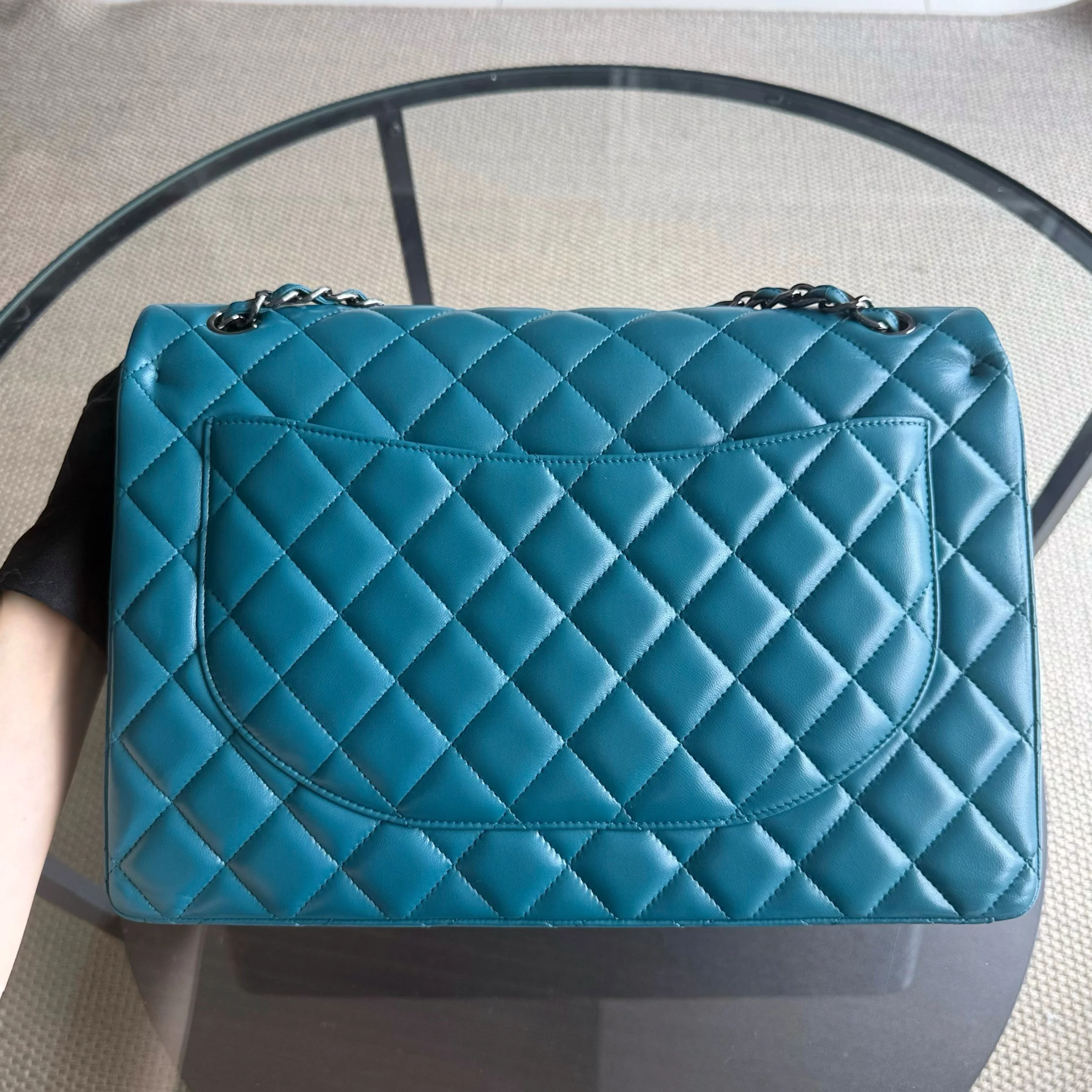Chanel Classic Flap Maxi - Double Flap 33CM Quilted Lambskin Blue Silver Hardware Series 15
