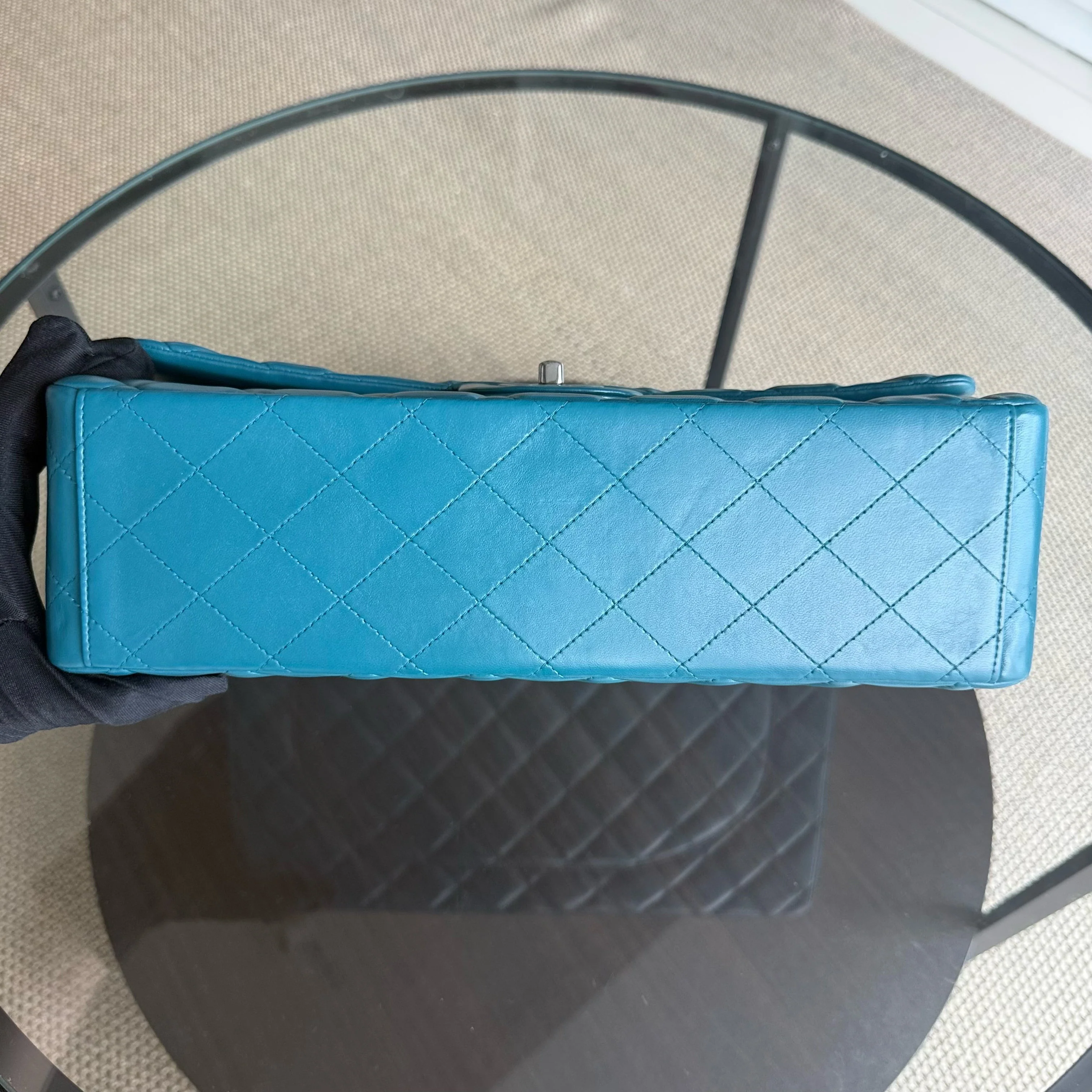 Chanel Classic Flap Maxi - Double Flap 33CM Quilted Lambskin Blue Silver Hardware Series 15