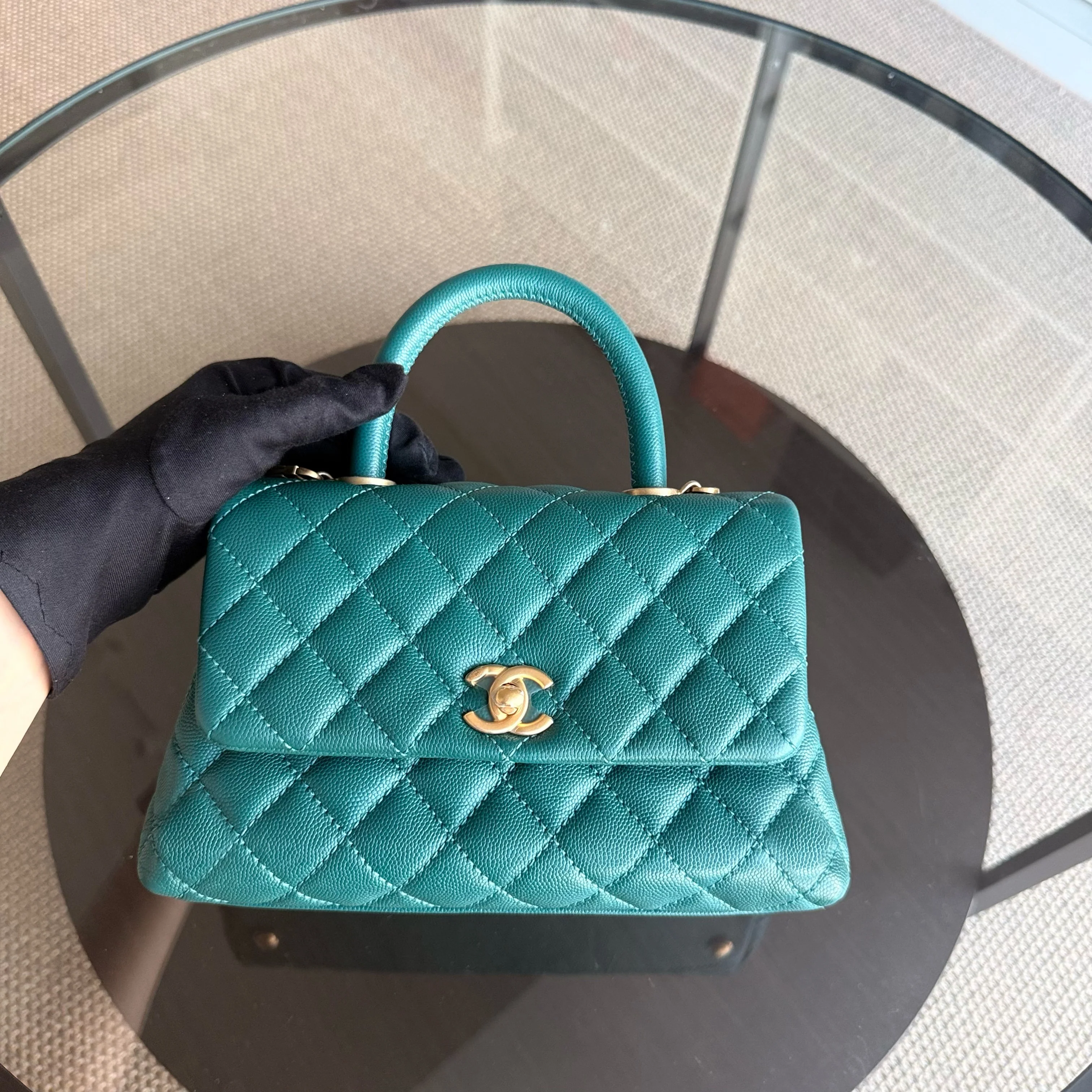 Chanel Coco Handle Small - Caviar Quilted Grained Calfskin Green Gold Hardware Series 27