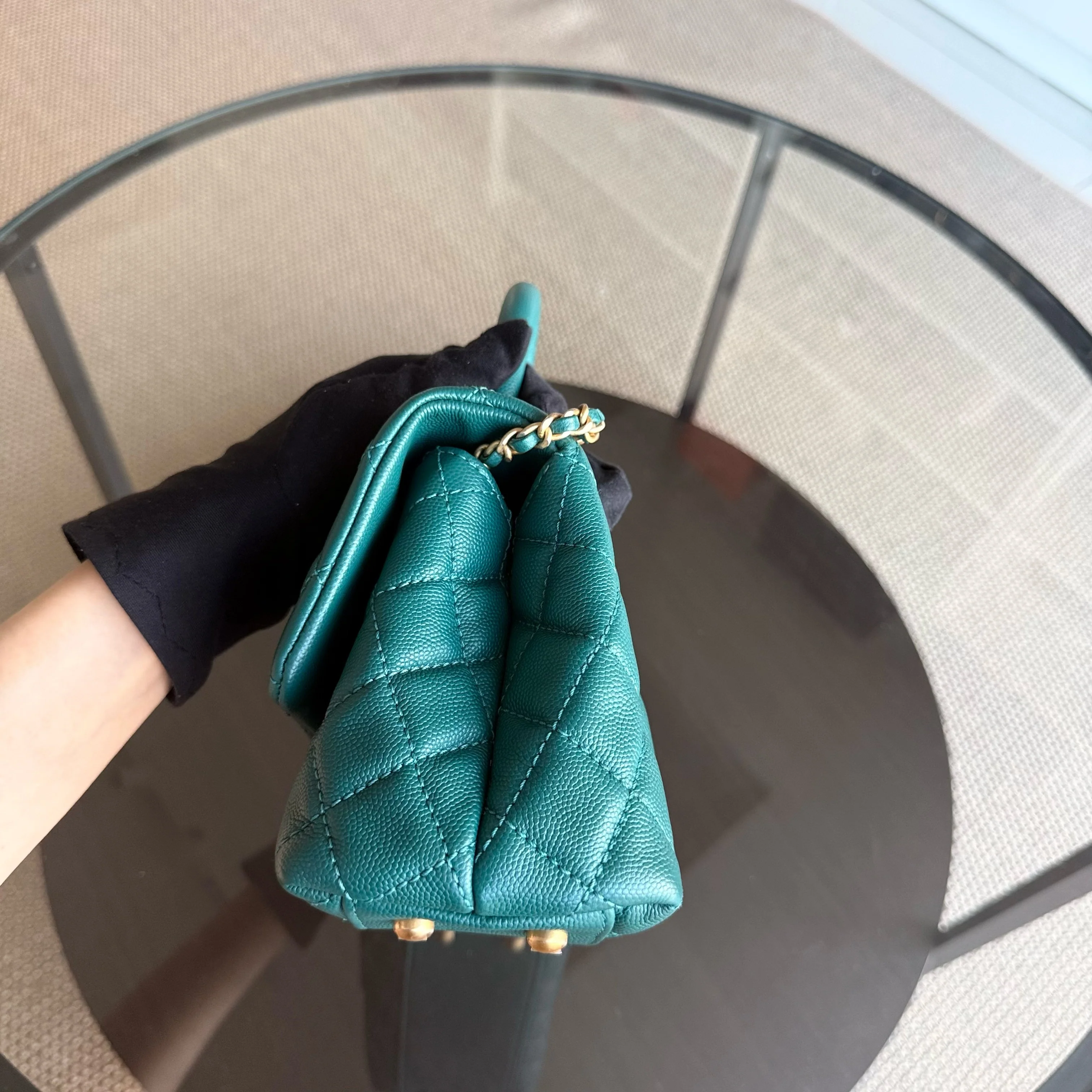 Chanel Coco Handle Small - Caviar Quilted Grained Calfskin Green Gold Hardware Series 27