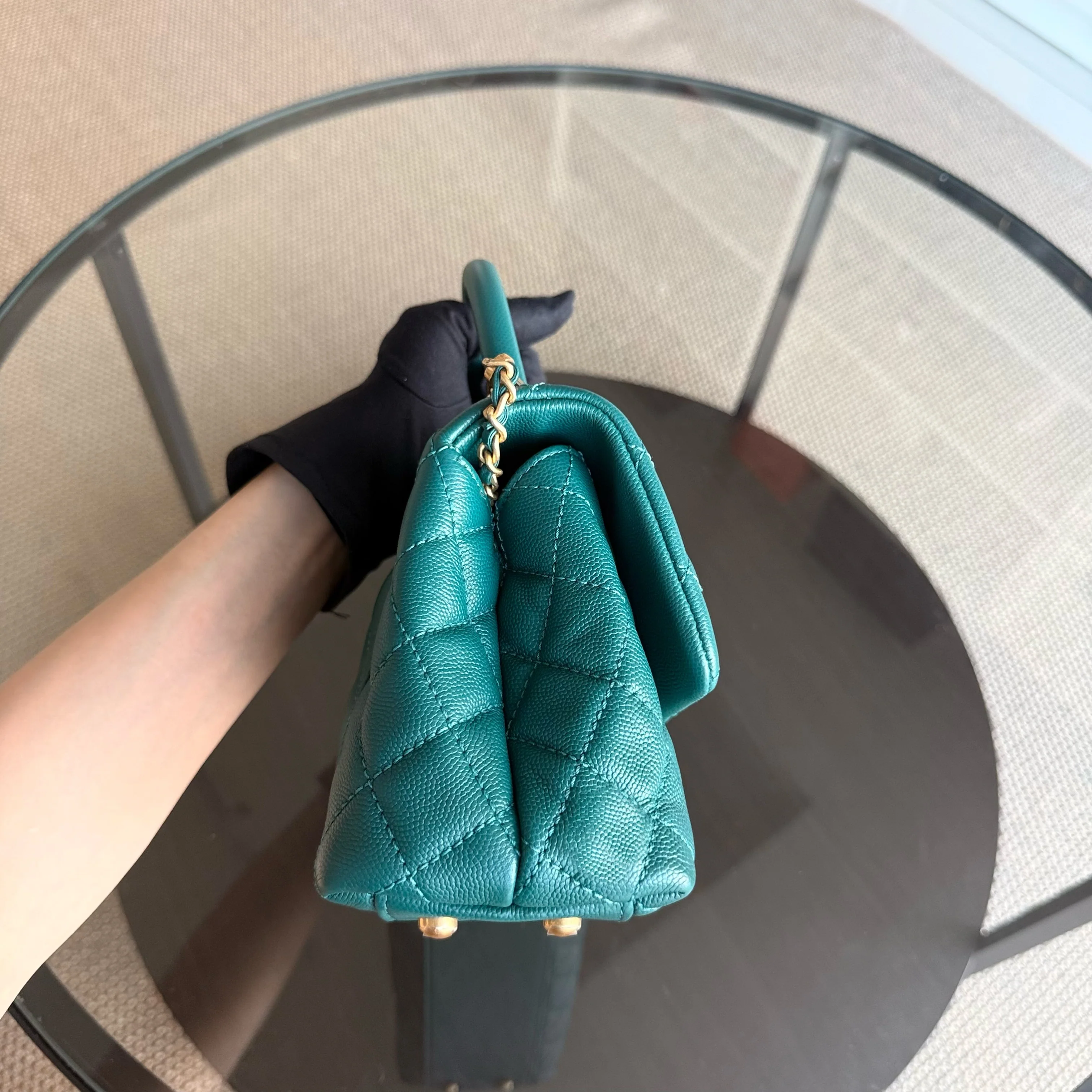 Chanel Coco Handle Small - Caviar Quilted Grained Calfskin Green Gold Hardware Series 27