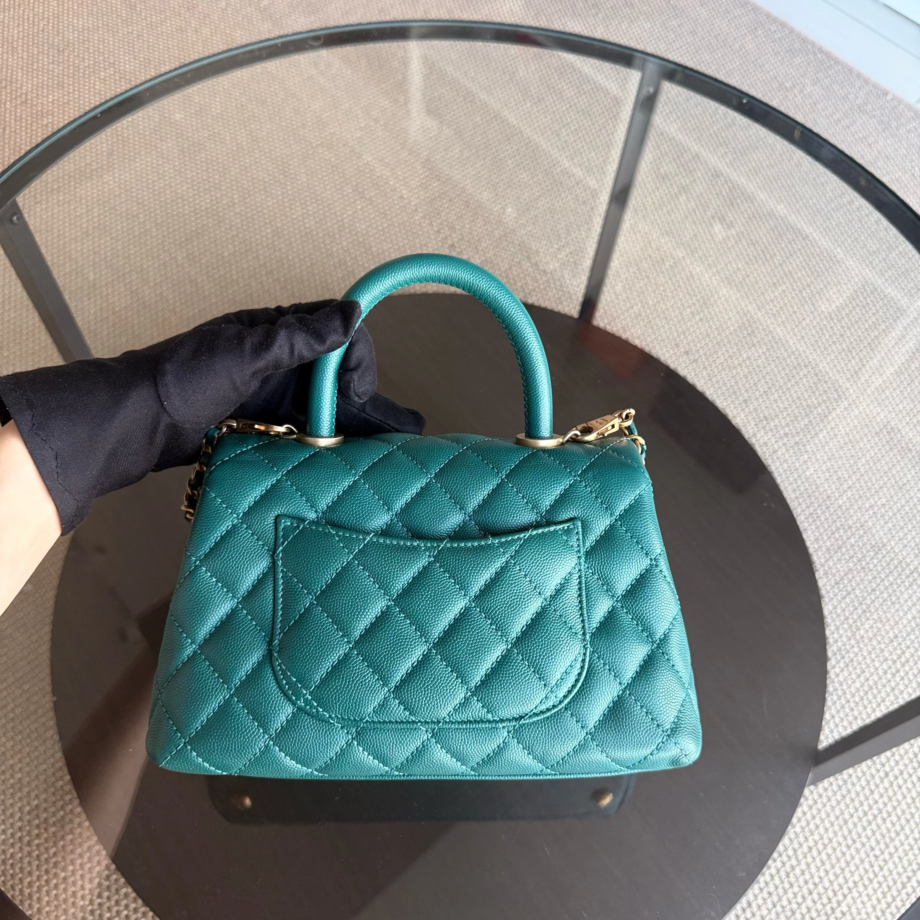 Chanel Coco Handle Small - Caviar Quilted Grained Calfskin Green Gold Hardware Series 27