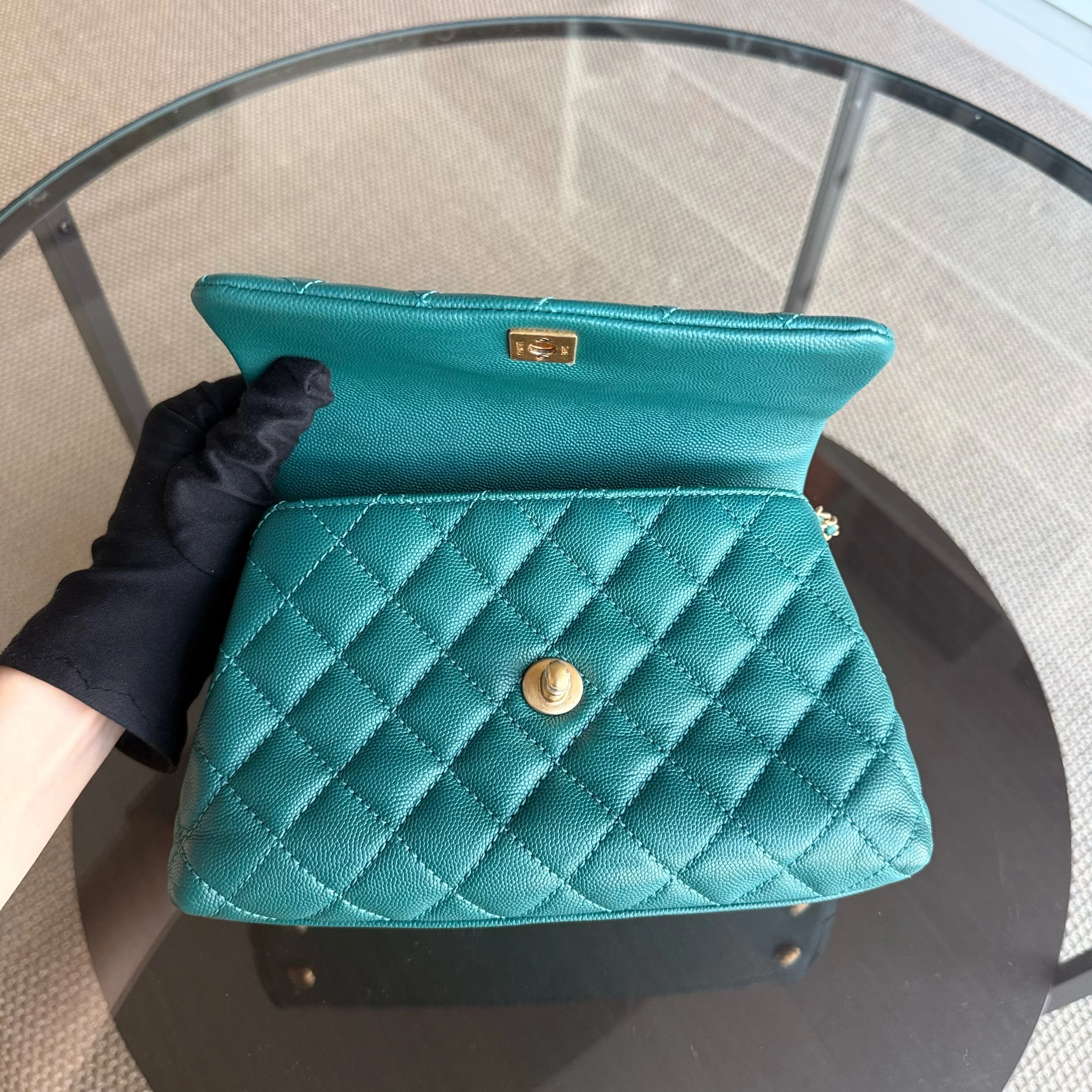 Chanel Coco Handle Small - Caviar Quilted Grained Calfskin Green Gold Hardware Series 27