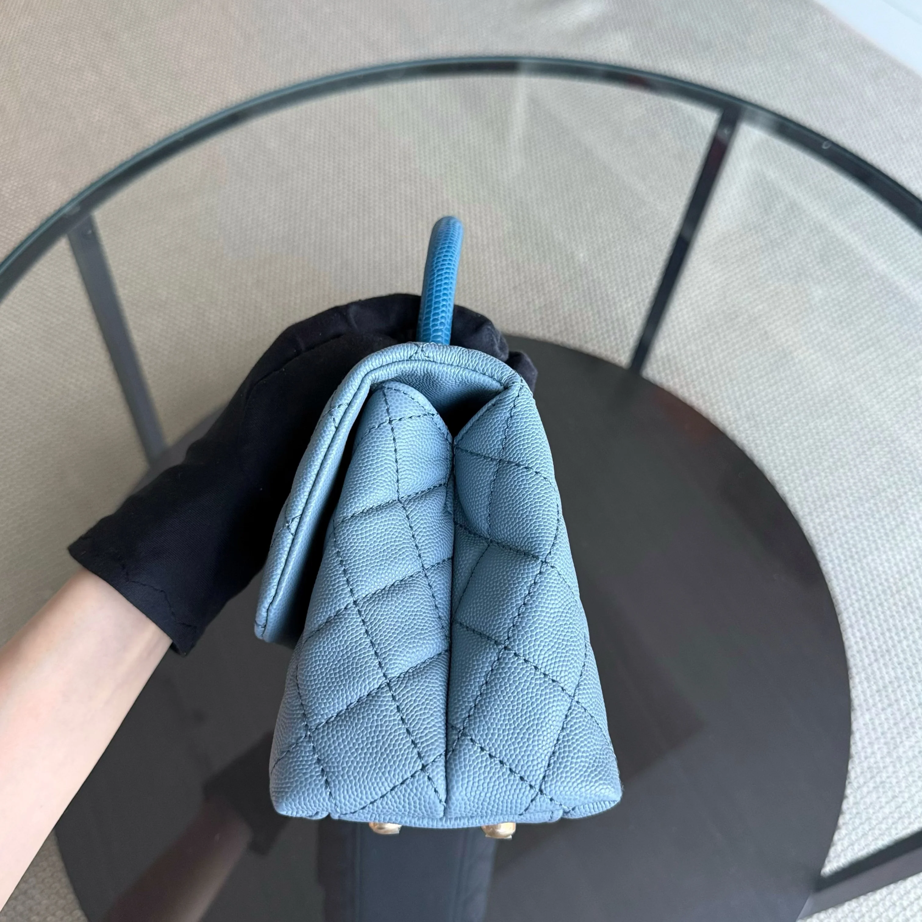 Chanel Coco Handle Small - Caviar 25CM Quilted Grained Calfskin Light Sky Blue Gold Hardware Series 27