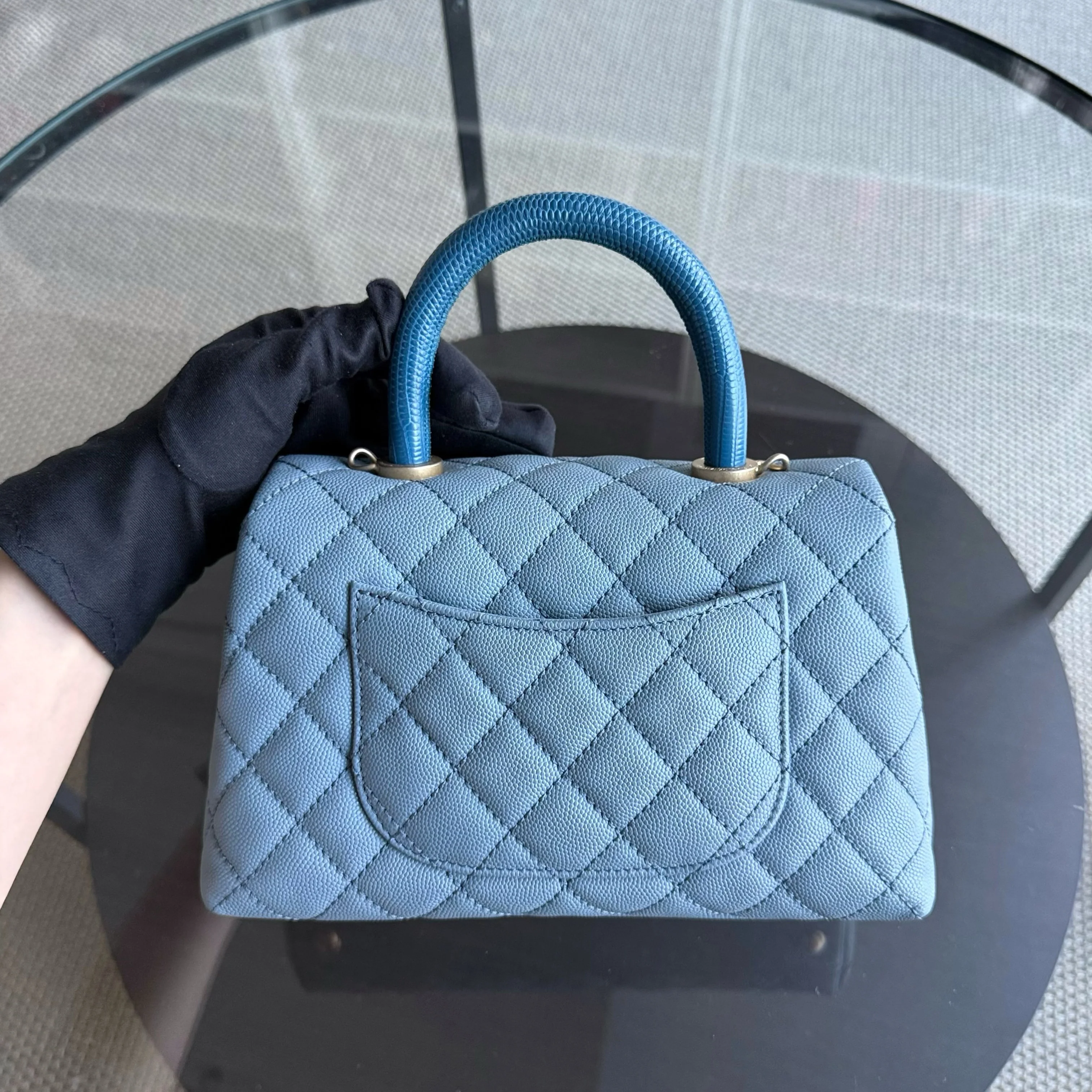 Chanel Coco Handle Small - Caviar 25CM Quilted Grained Calfskin Light Sky Blue Gold Hardware Series 27