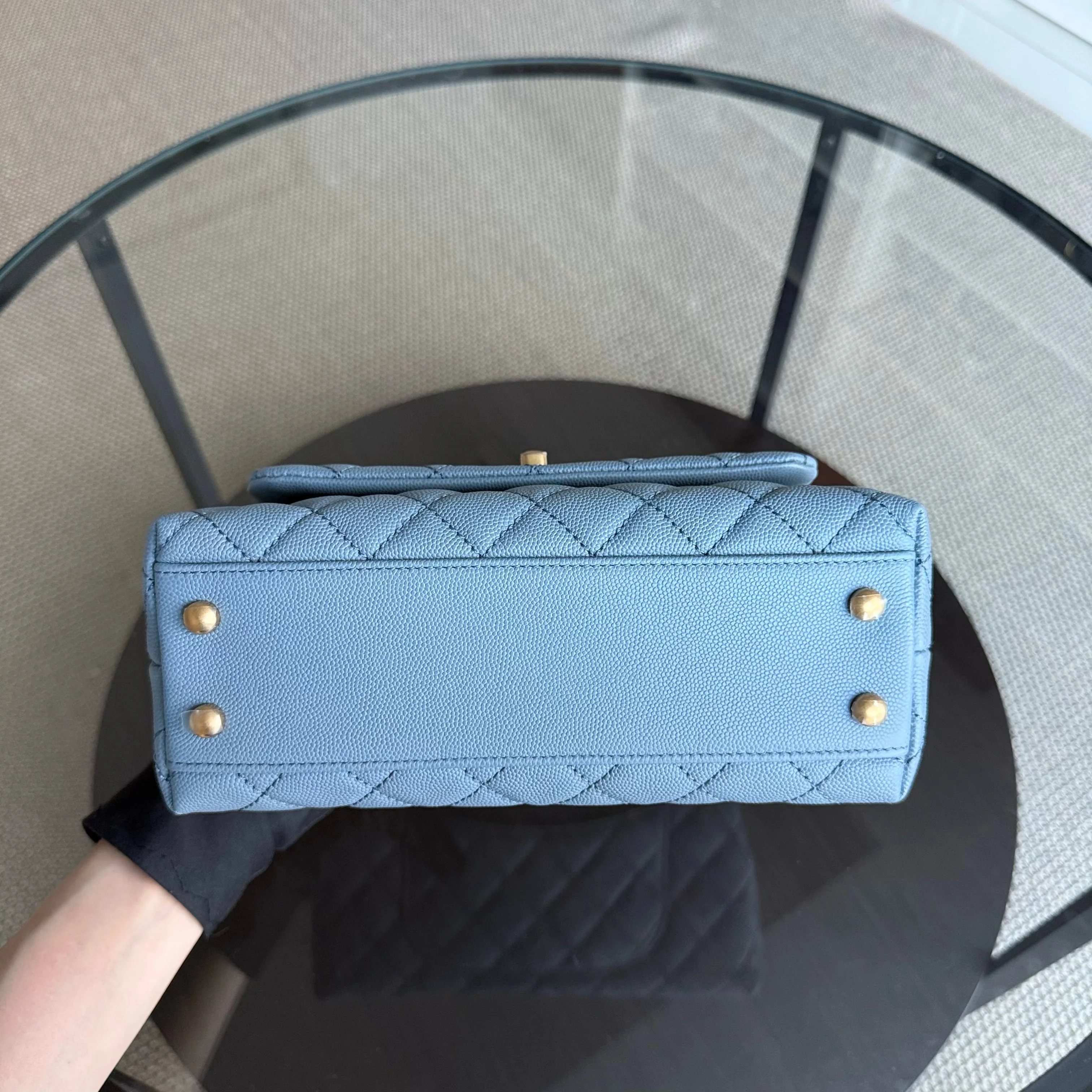 Chanel Coco Handle Small - Caviar 25CM Quilted Grained Calfskin Light Sky Blue Gold Hardware Series 27