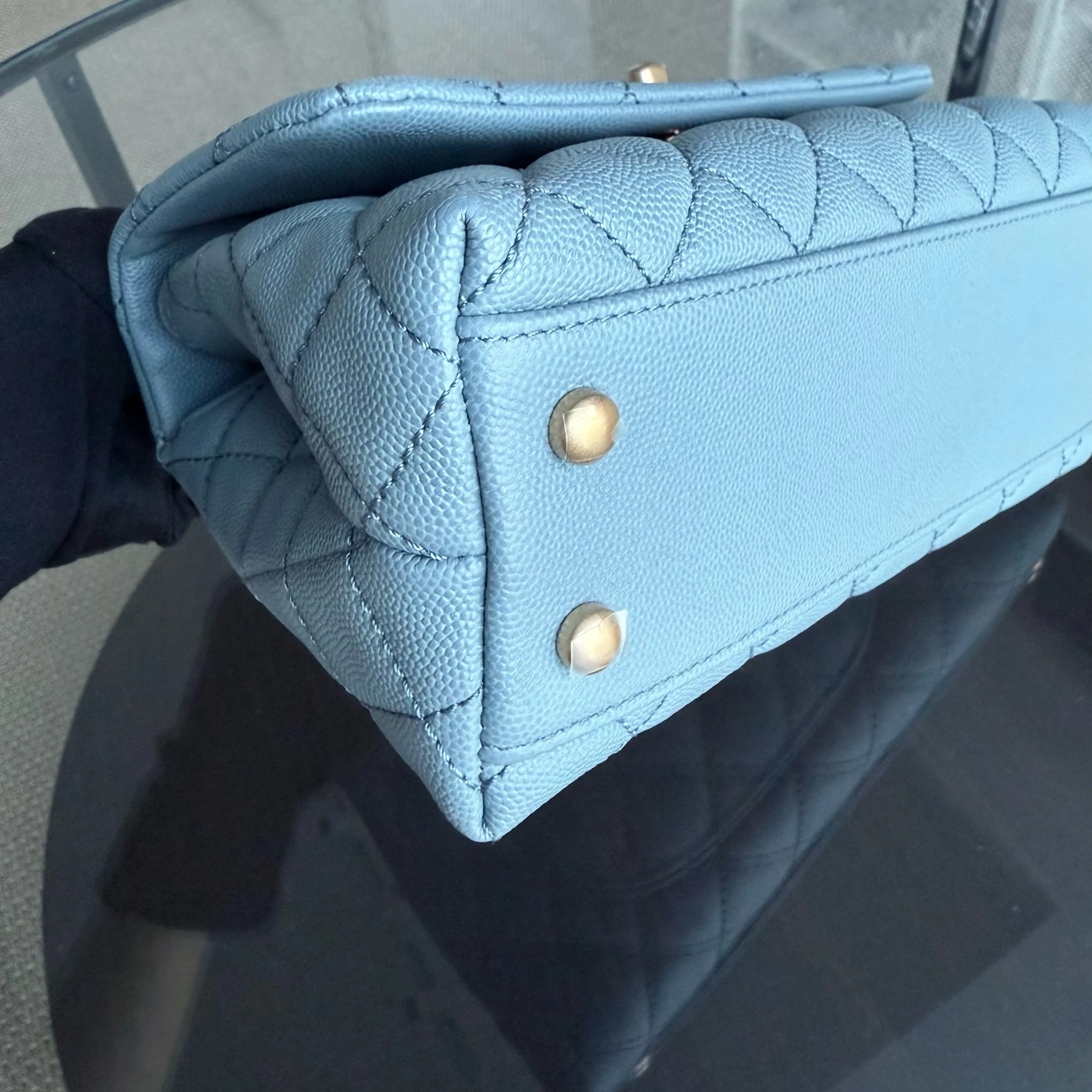 Chanel Coco Handle Small - Caviar 25CM Quilted Grained Calfskin Light Sky Blue Gold Hardware Series 27
