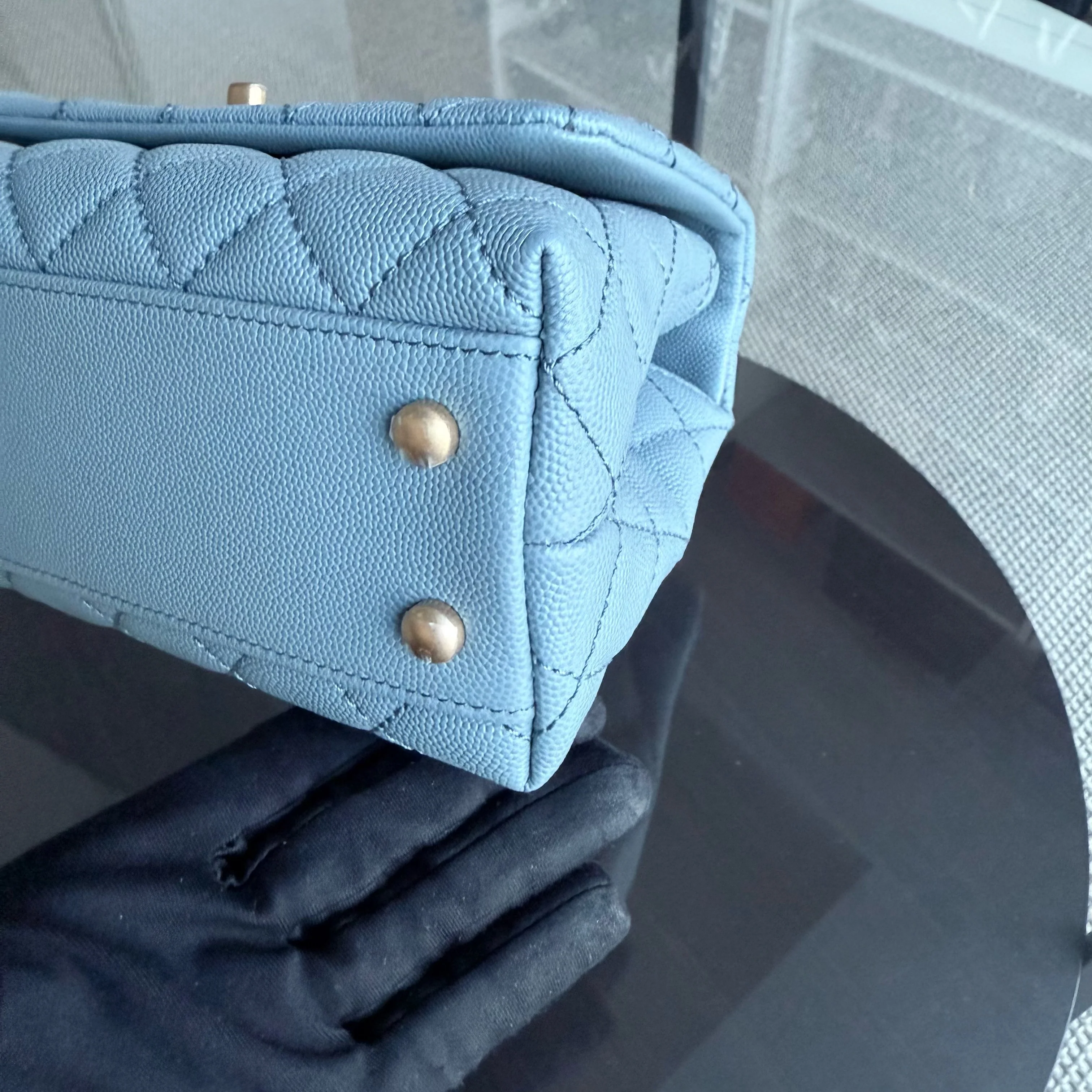 Chanel Coco Handle Small - Caviar 25CM Quilted Grained Calfskin Light Sky Blue Gold Hardware Series 27