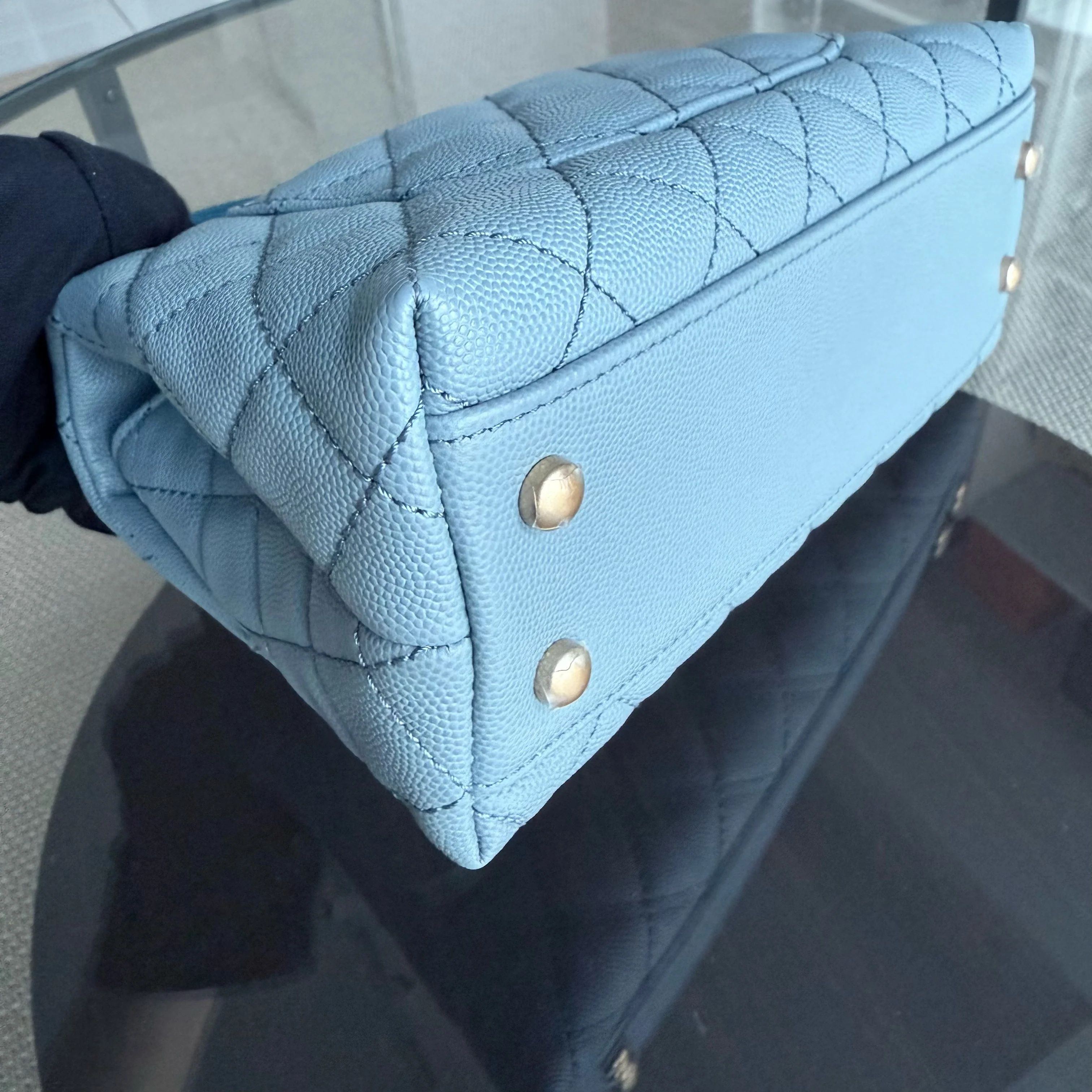 Chanel Coco Handle Small - Caviar 25CM Quilted Grained Calfskin Light Sky Blue Gold Hardware Series 27