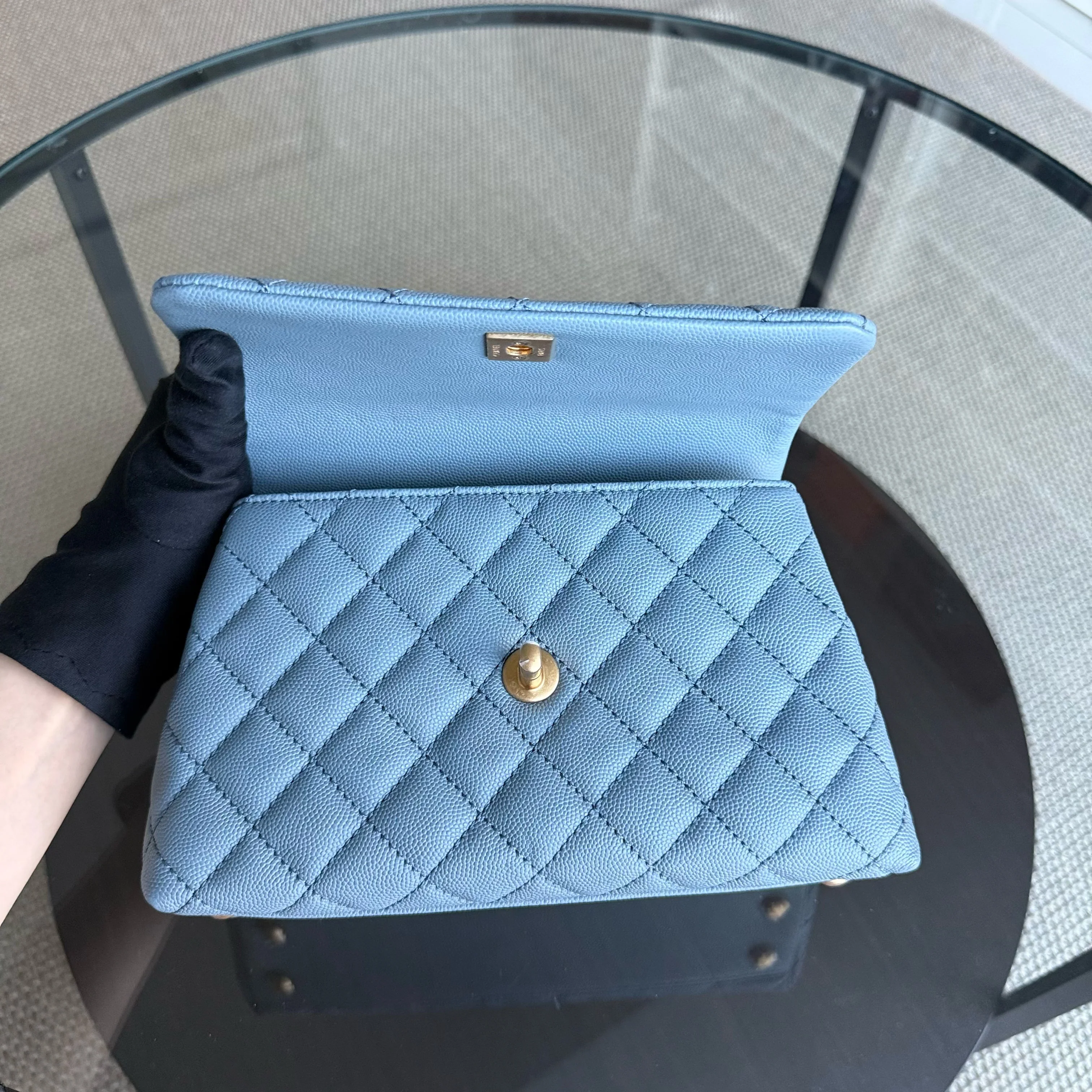 Chanel Coco Handle Small - Caviar 25CM Quilted Grained Calfskin Light Sky Blue Gold Hardware Series 27
