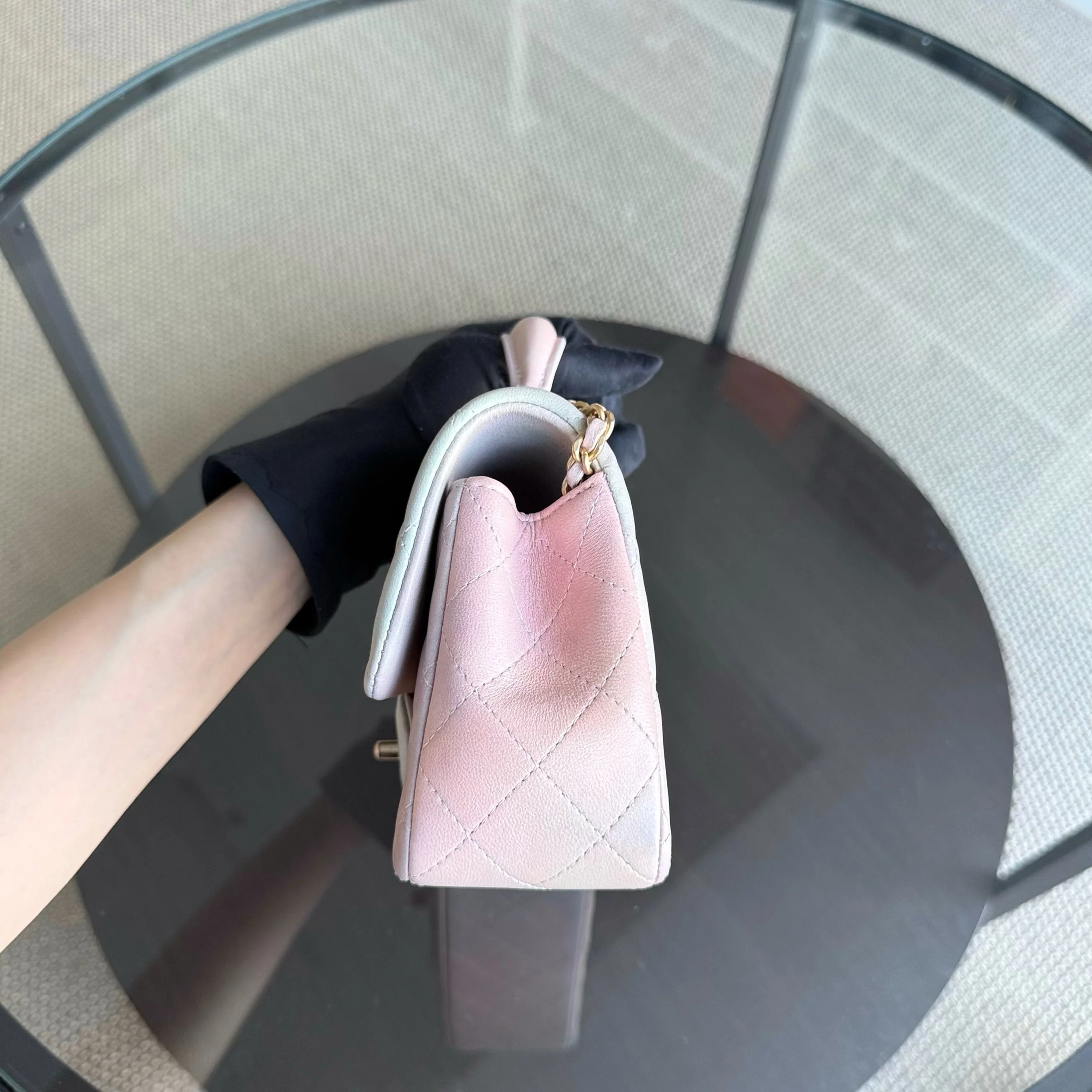 Chanel Classic Flap Mini Top Handle -Quilted Lambskin Ombre Rainbow Gold Hardware Microchip