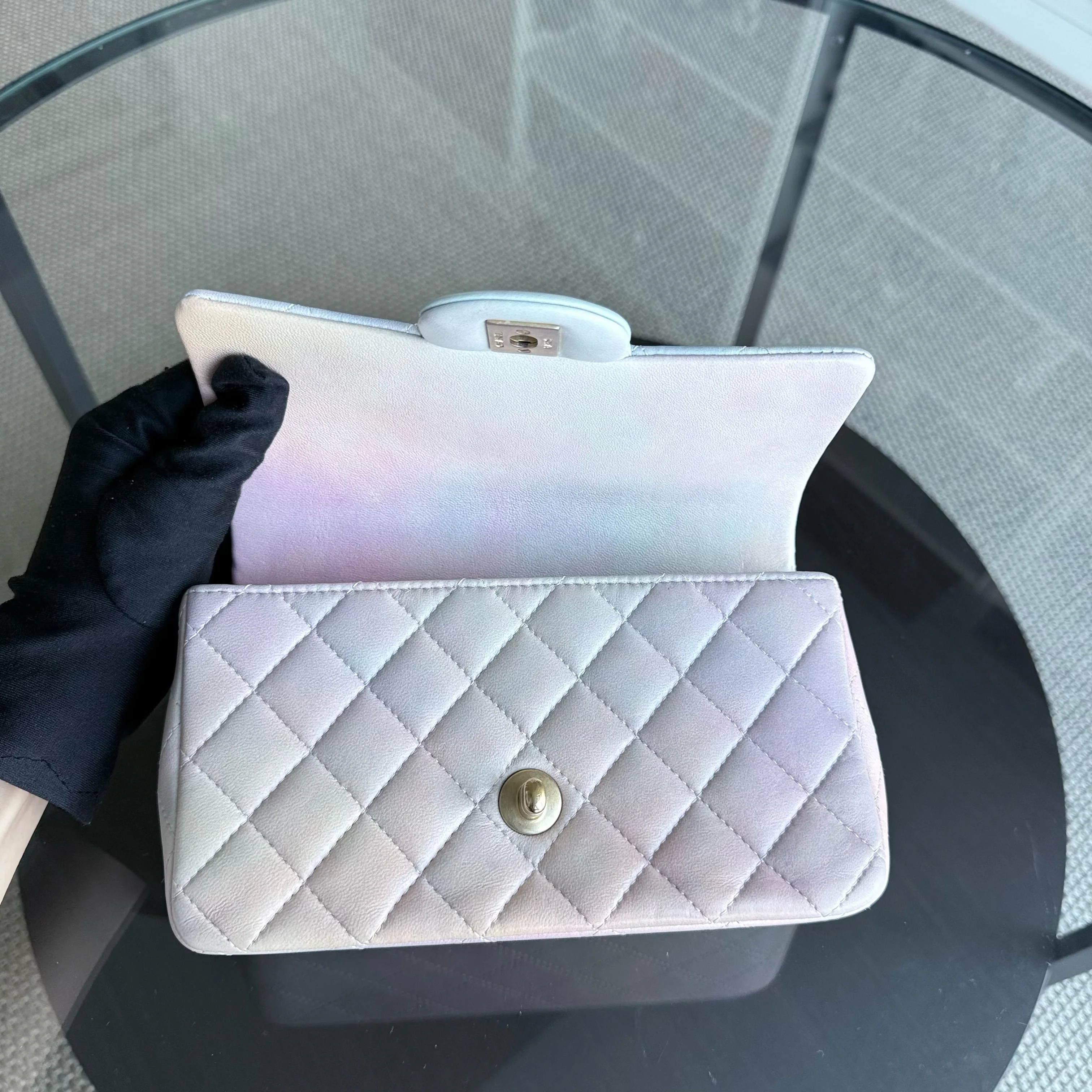 Chanel Classic Flap Mini Top Handle -Quilted Lambskin Ombre Rainbow Gold Hardware Microchip