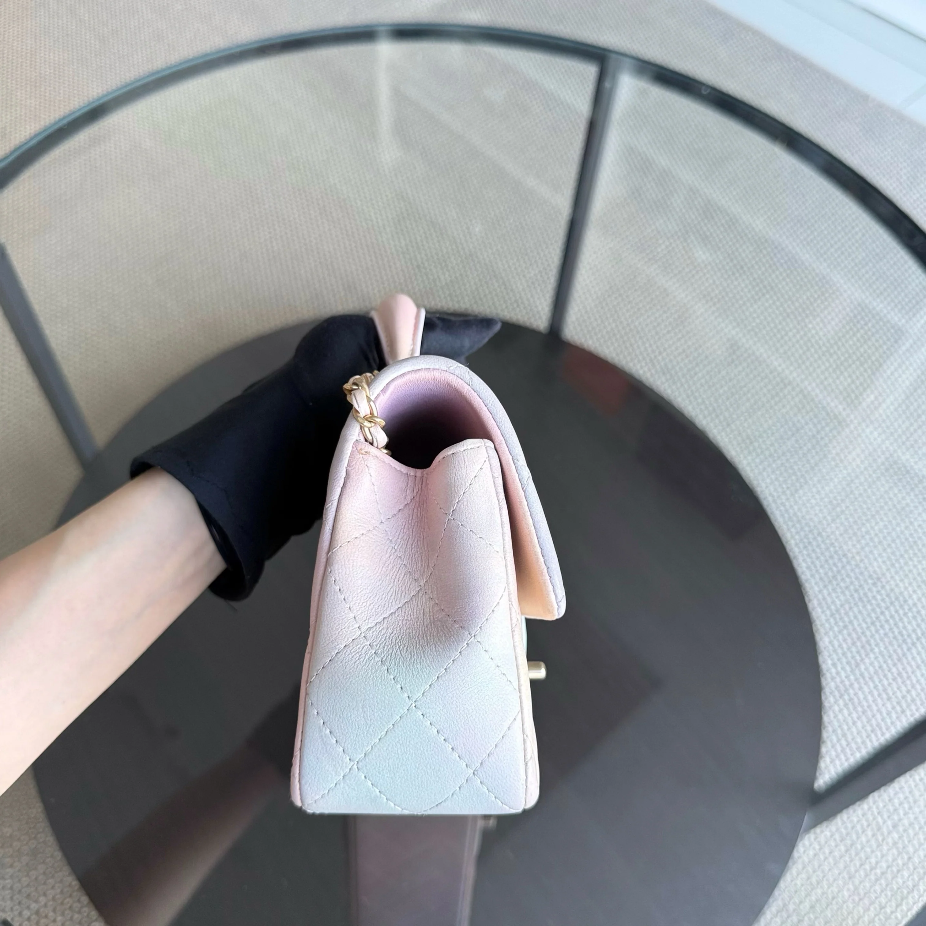 Chanel Classic Flap Mini Top Handle -Quilted Lambskin Ombre Rainbow Gold Hardware Microchip