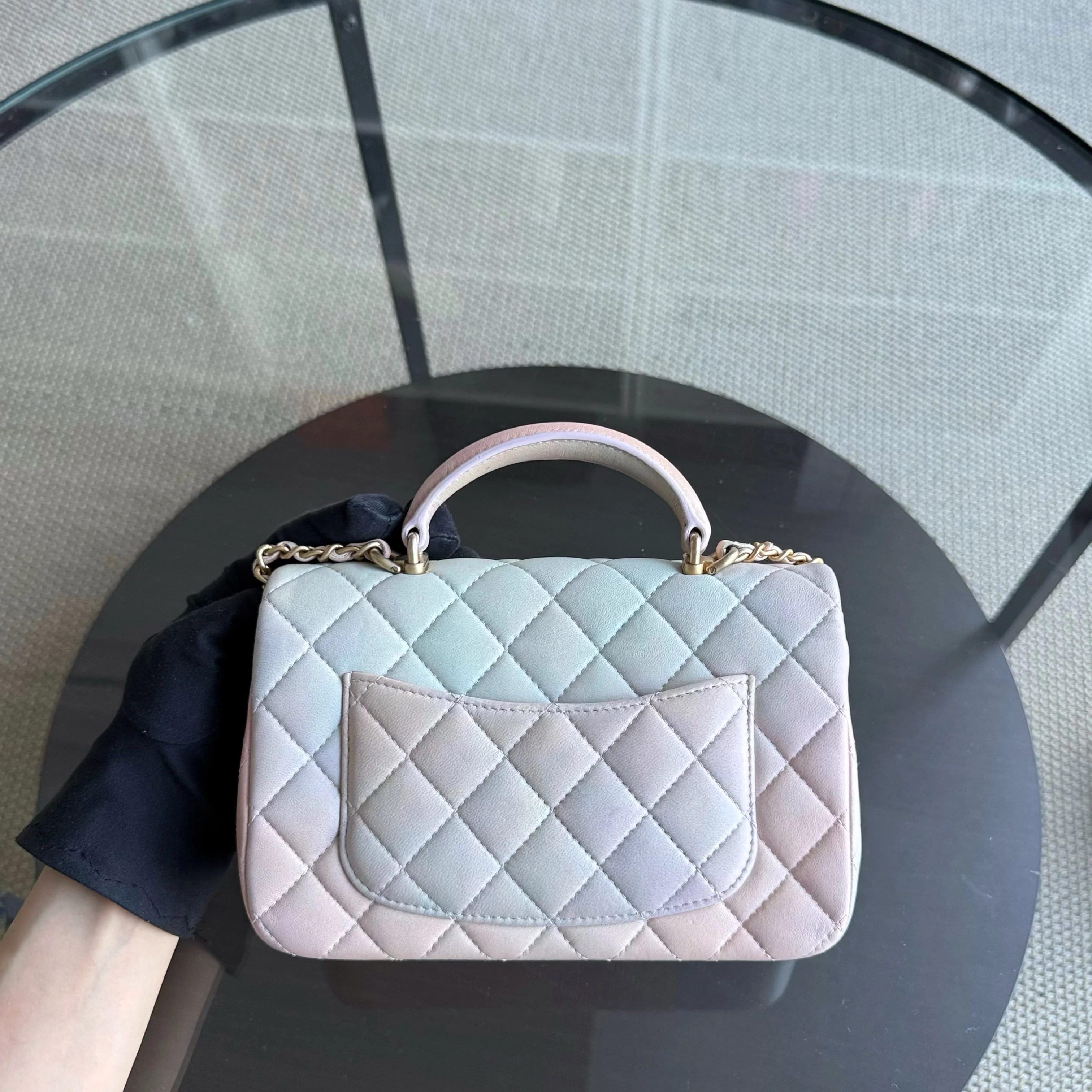 Chanel Classic Flap Mini Top Handle -Quilted Lambskin Ombre Rainbow Gold Hardware Microchip