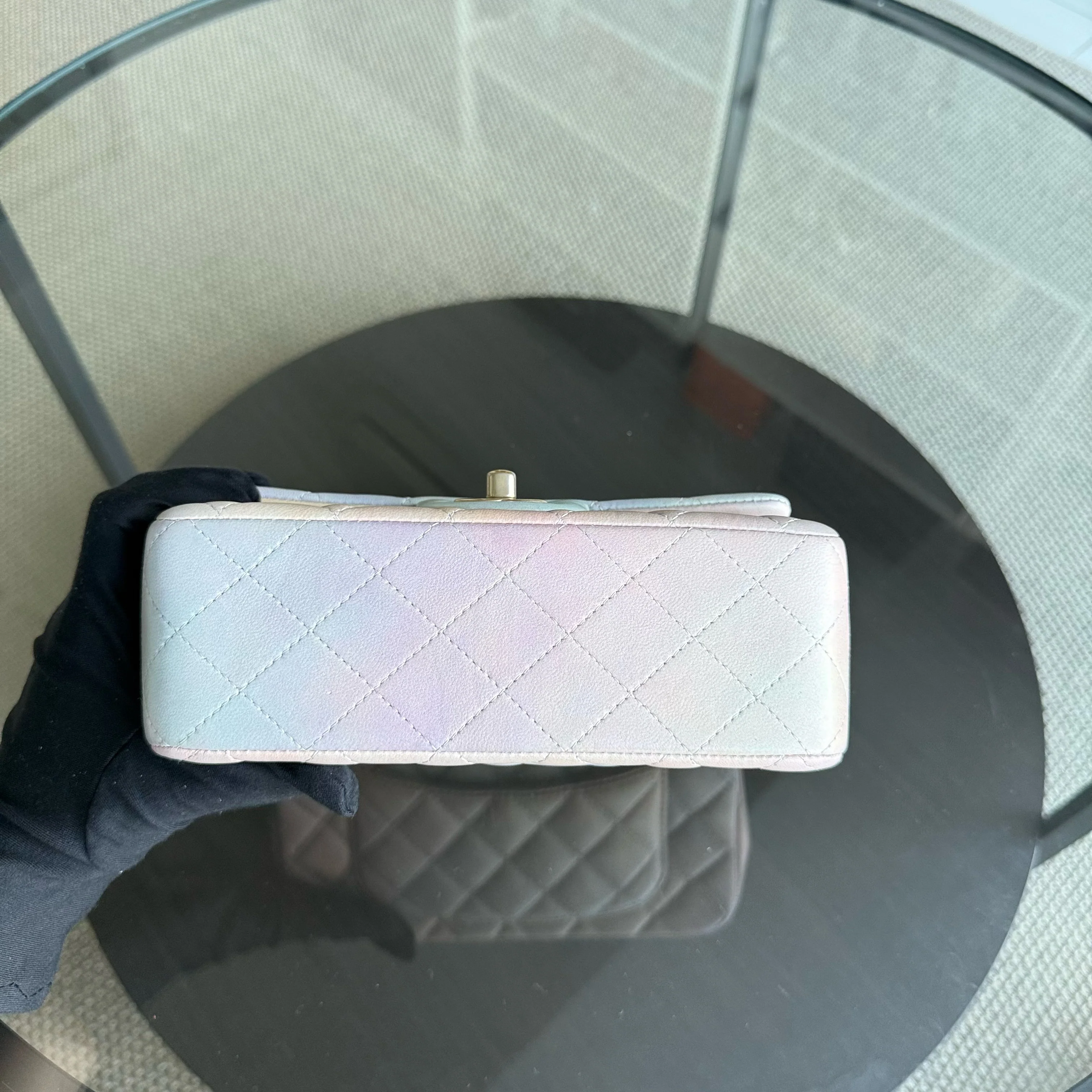 Chanel Classic Flap Mini Top Handle -Quilted Lambskin Ombre Rainbow Gold Hardware Microchip