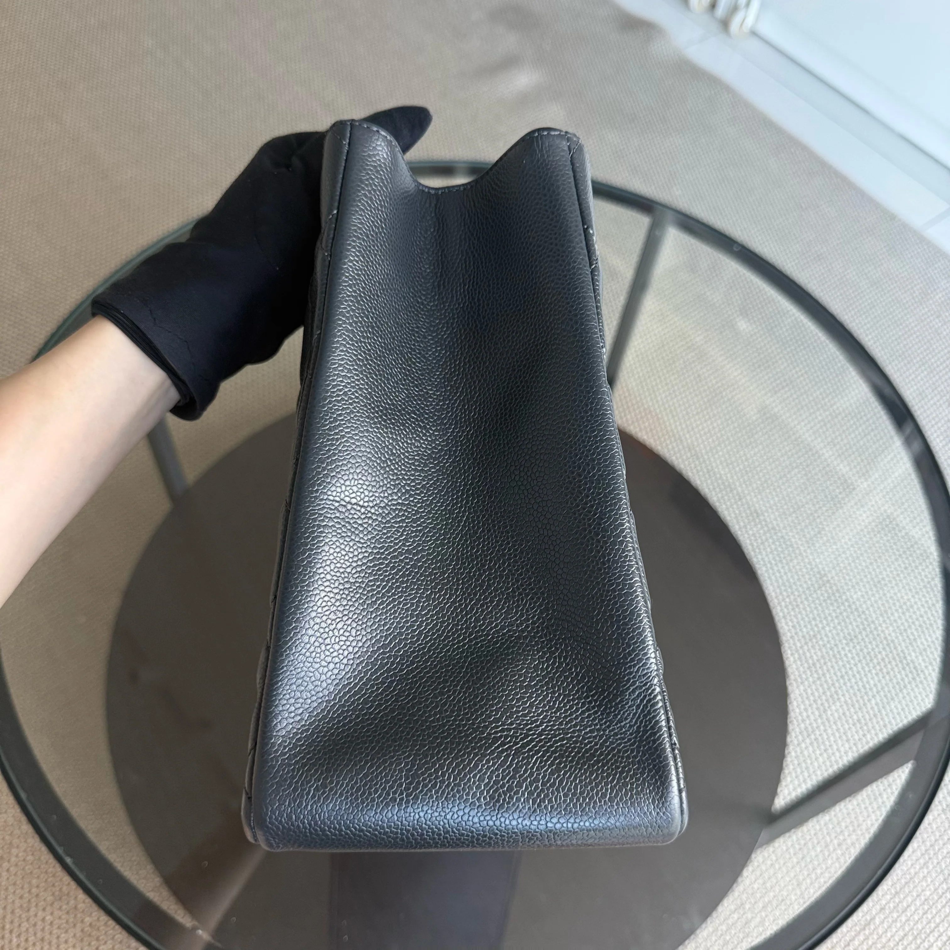 Chanel GST Grand Shopping Tote - Caviar Quilted Grained Calfskin Grey Gray Silver Hardware Series 18