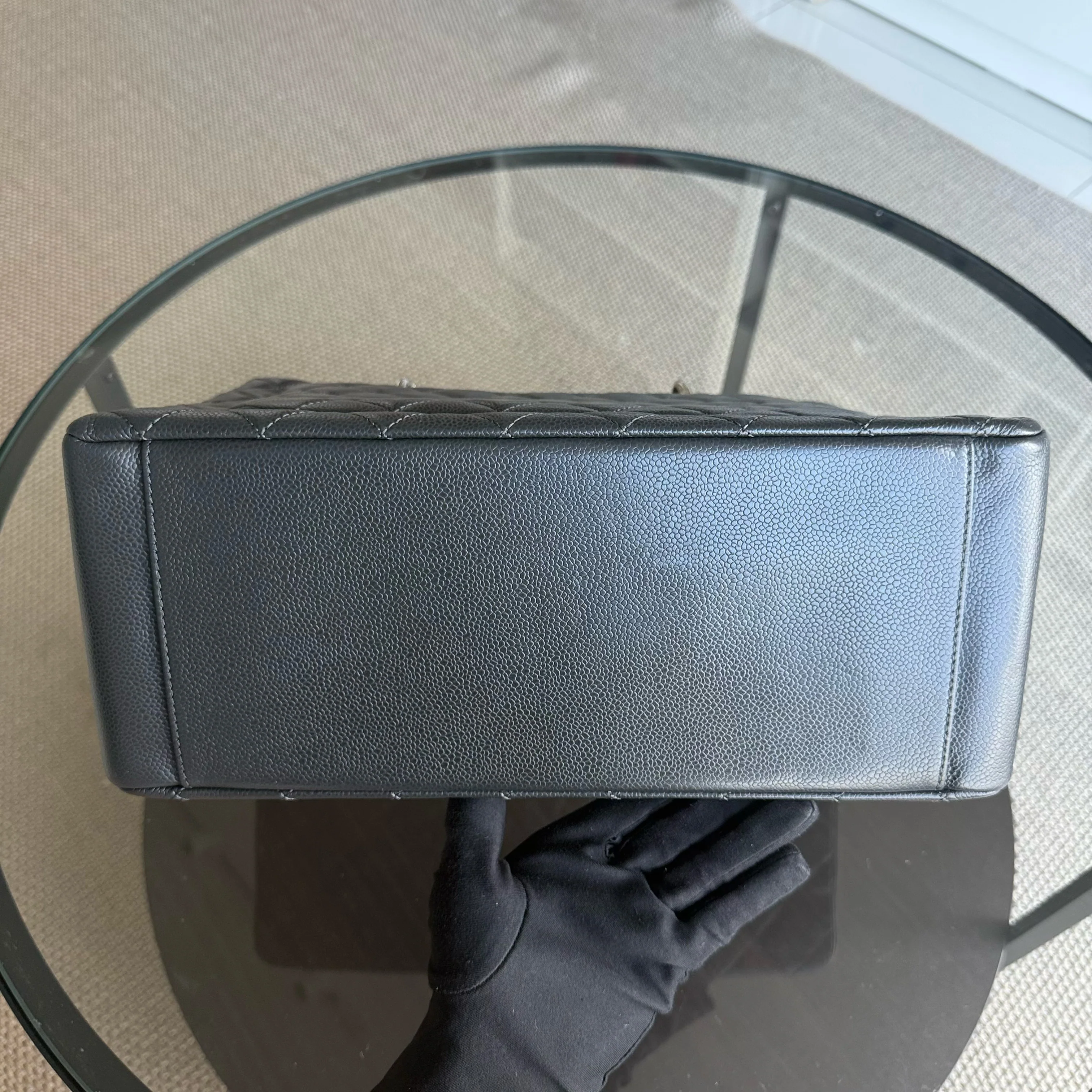 Chanel GST Grand Shopping Tote - Caviar Quilted Grained Calfskin Grey Gray Silver Hardware Series 18