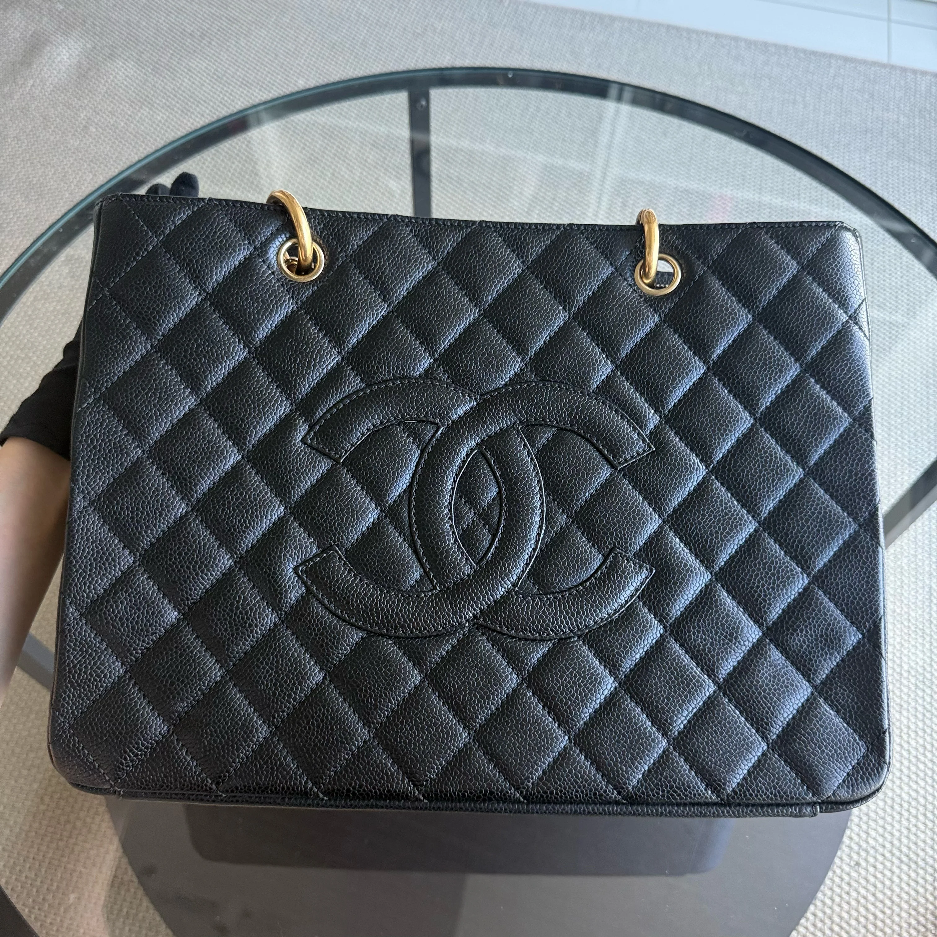 Chanel GST Grand Shopping Tote - Caviar Quilted Grained Calfskin Black Gold Hardware Series 13