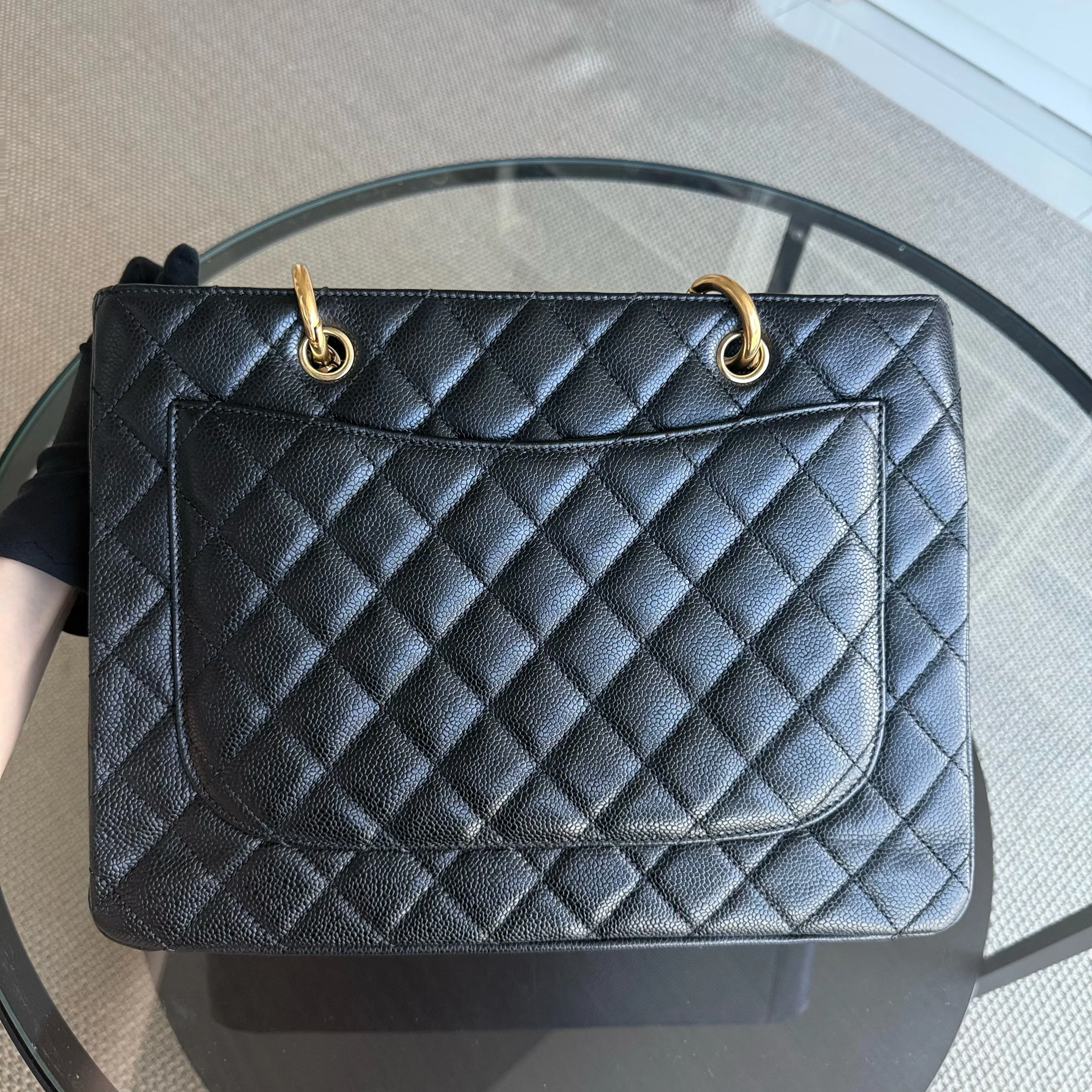 Chanel GST Grand Shopping Tote - Caviar Quilted Grained Calfskin Black Gold Hardware Series 13