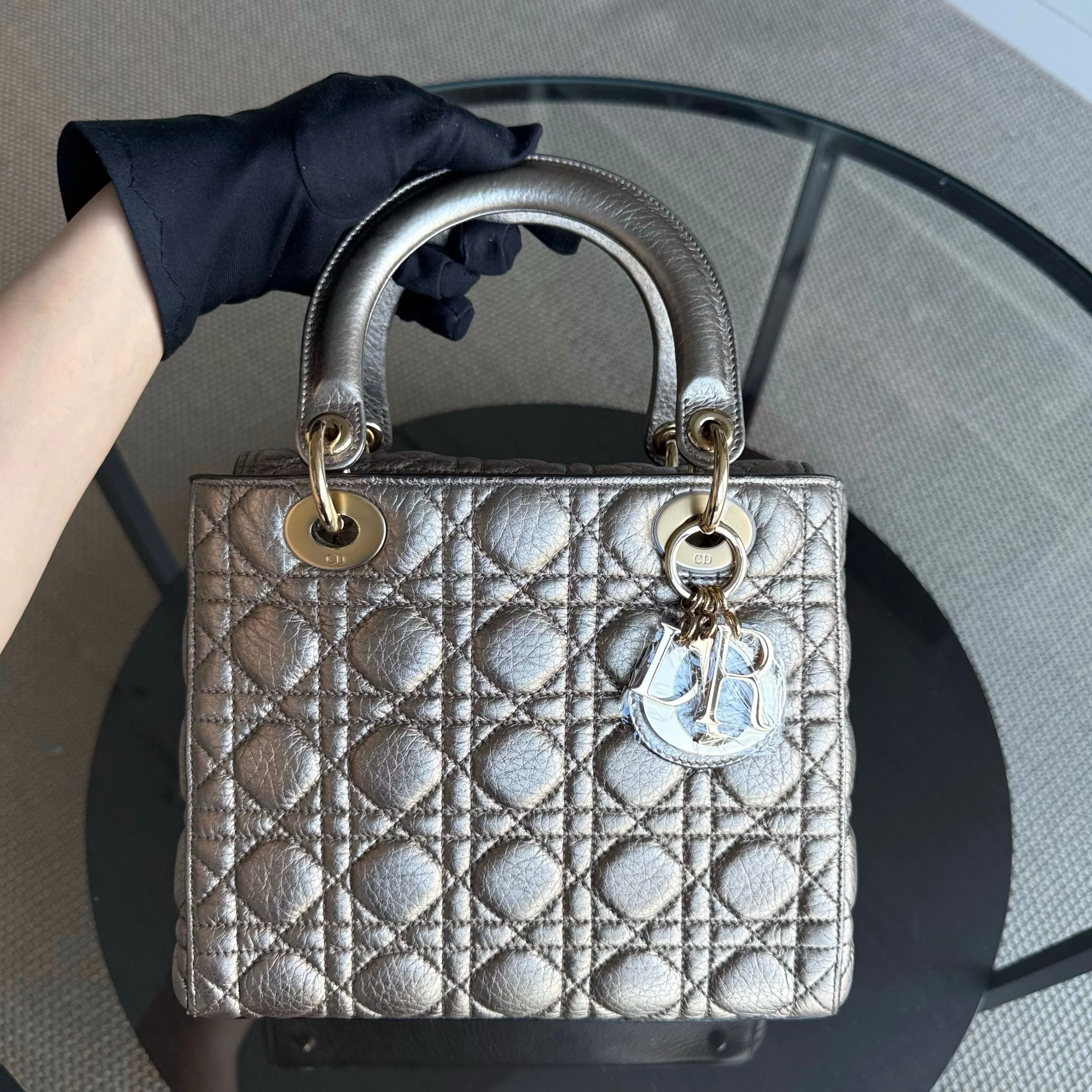 Dior Lady Medium Flap - Cannage Metallic Gold Gold Hardware