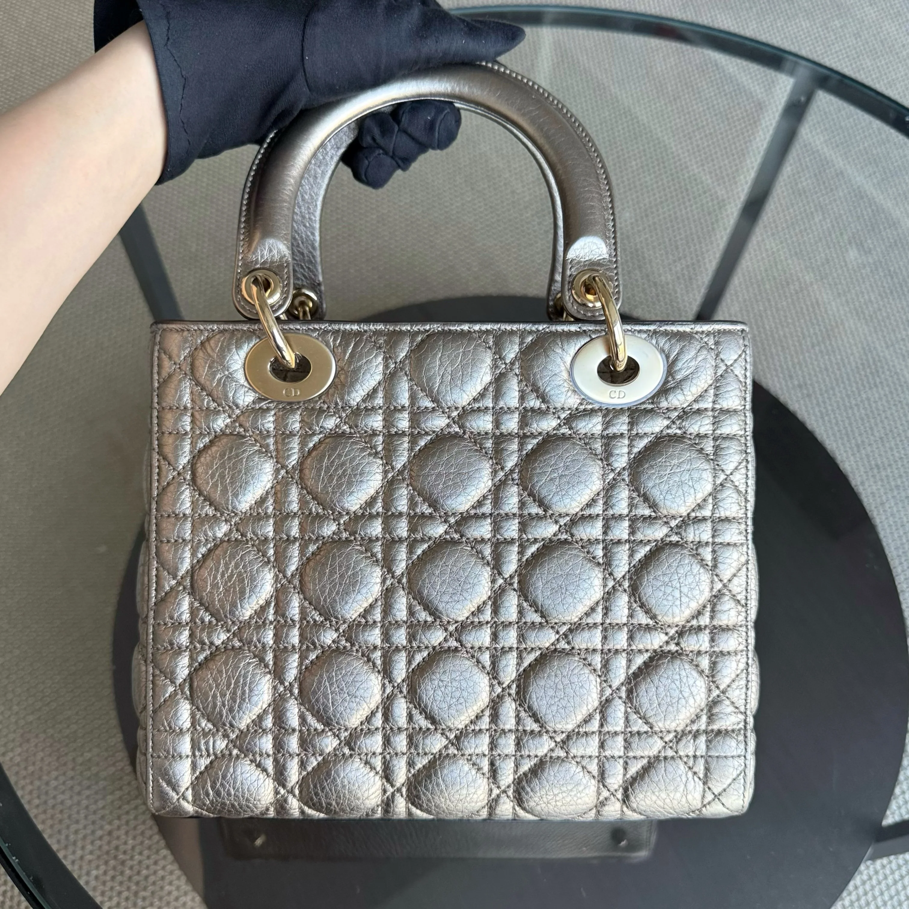 Dior Lady Medium Flap - Cannage Metallic Gold Gold Hardware