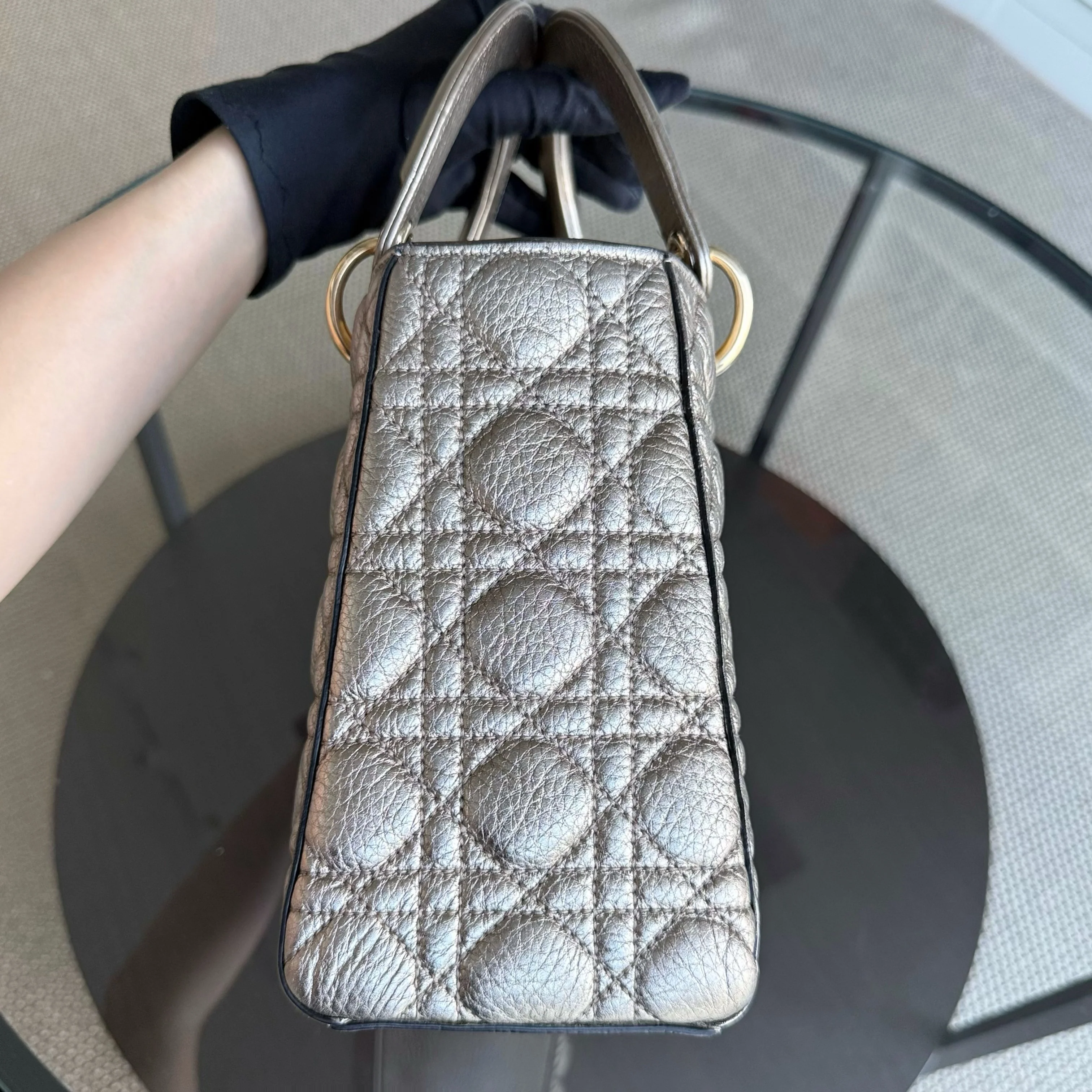 Dior Lady Medium Flap - Cannage Metallic Gold Gold Hardware