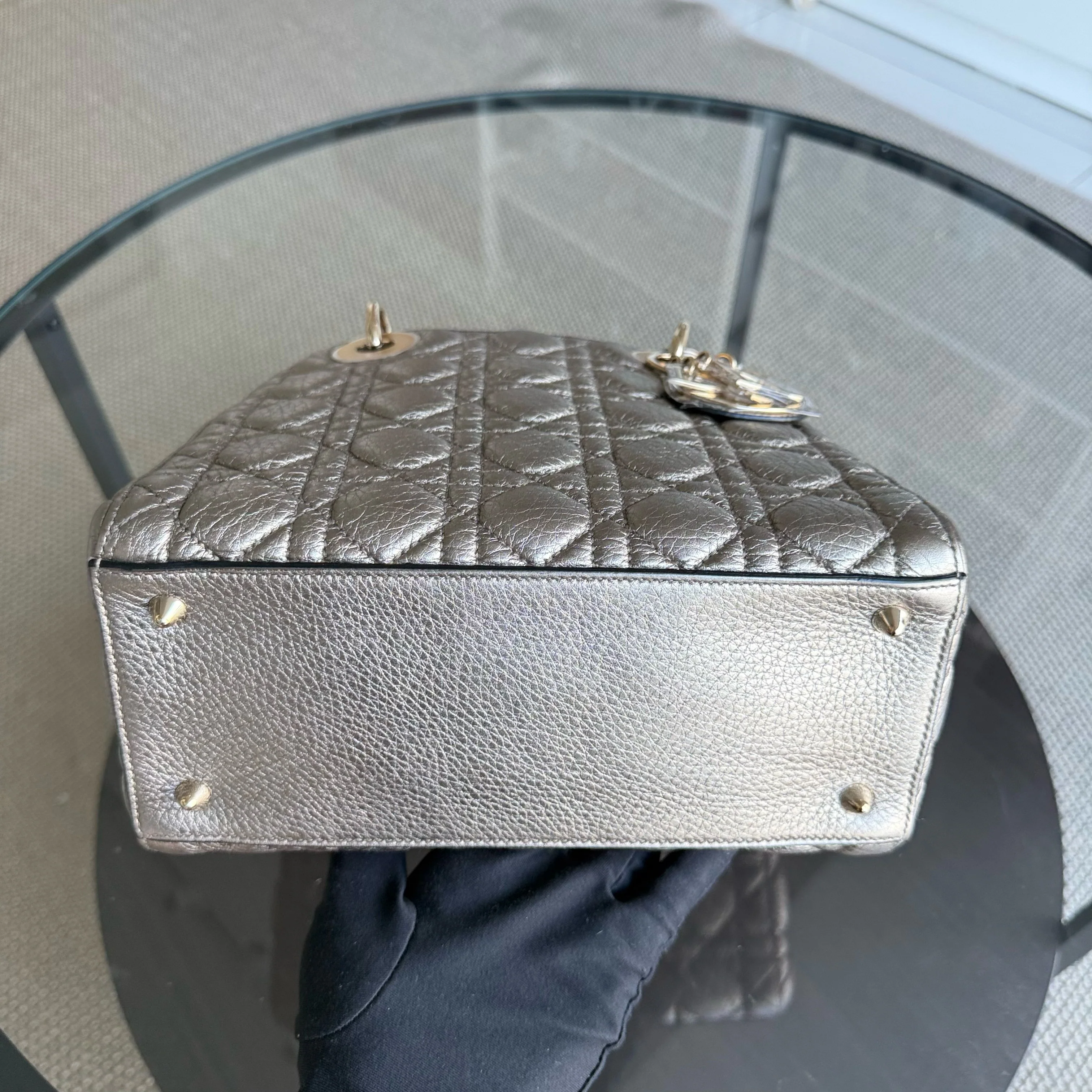 Dior Lady Medium Flap - Cannage Metallic Gold Gold Hardware