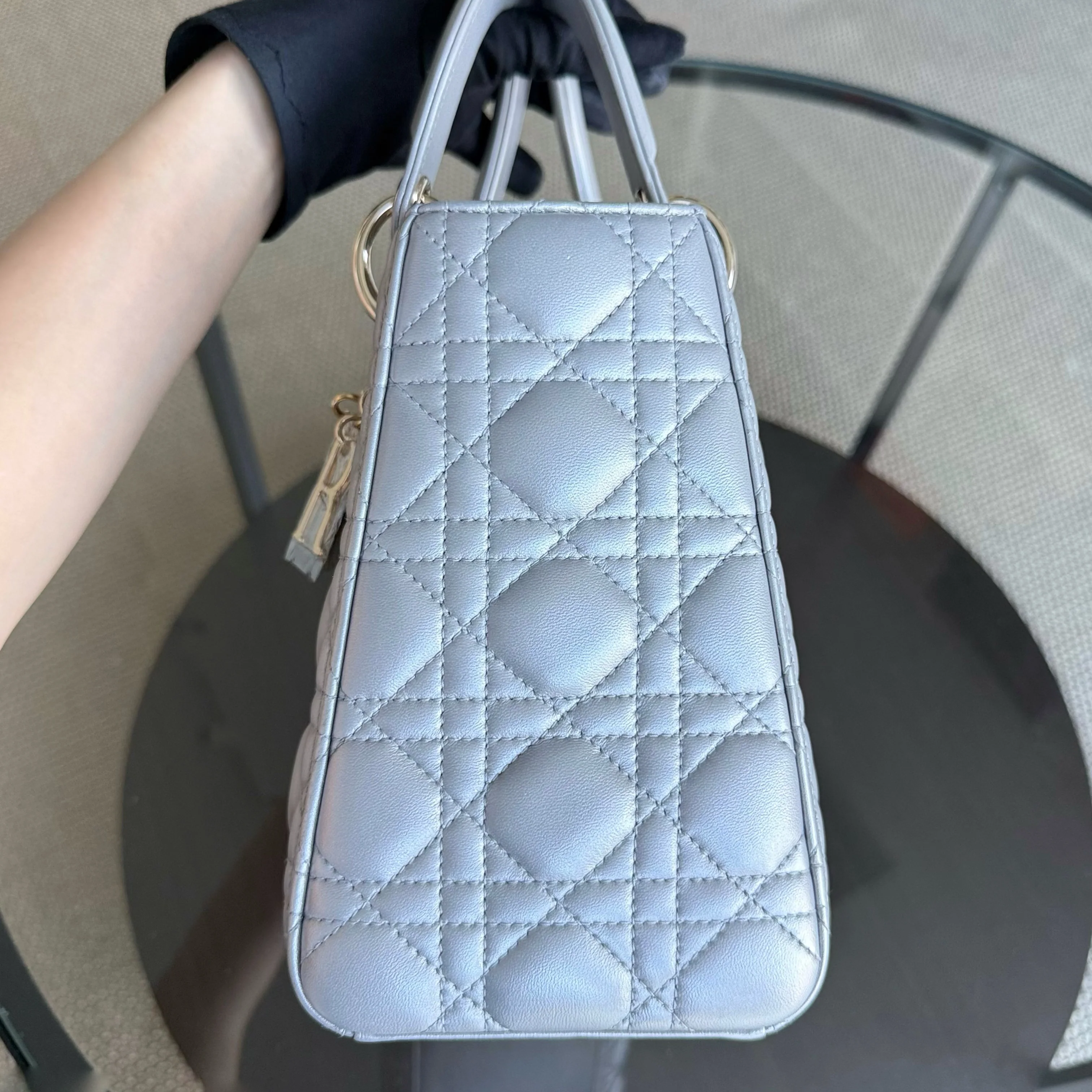 Dior Lady Medium - Cannage Lambskin Grey Gray Gold Hardware NO STRAP