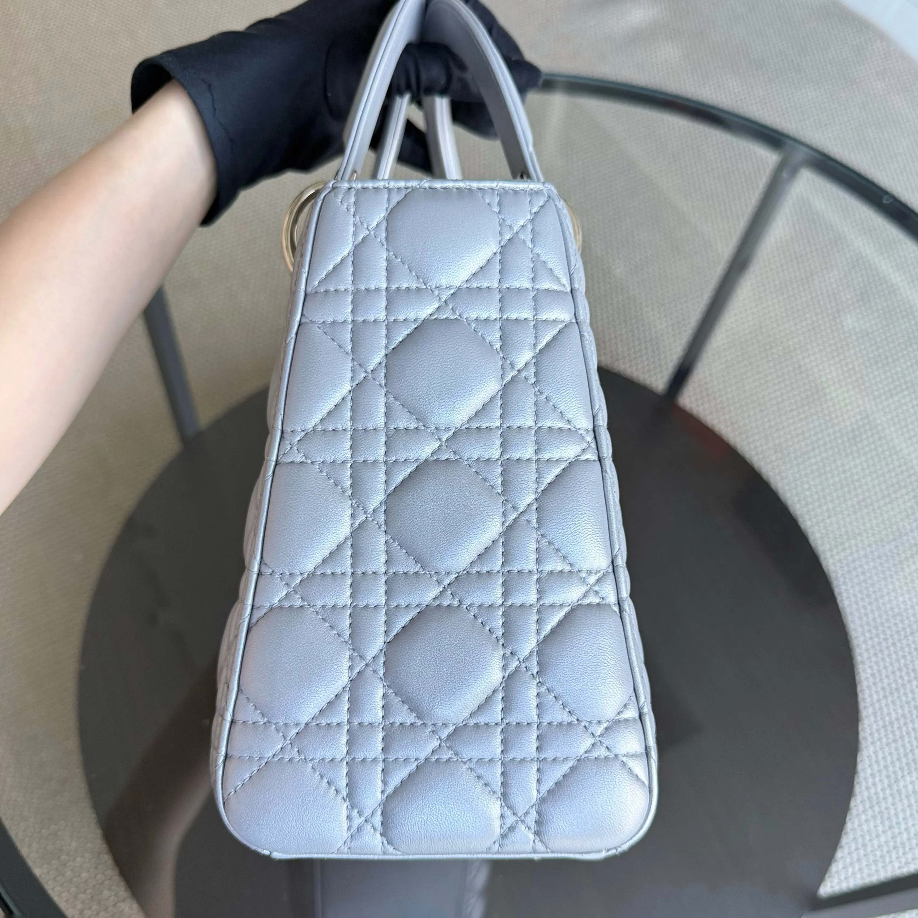 Dior Lady Medium - Cannage Lambskin Grey Gray Gold Hardware NO STRAP