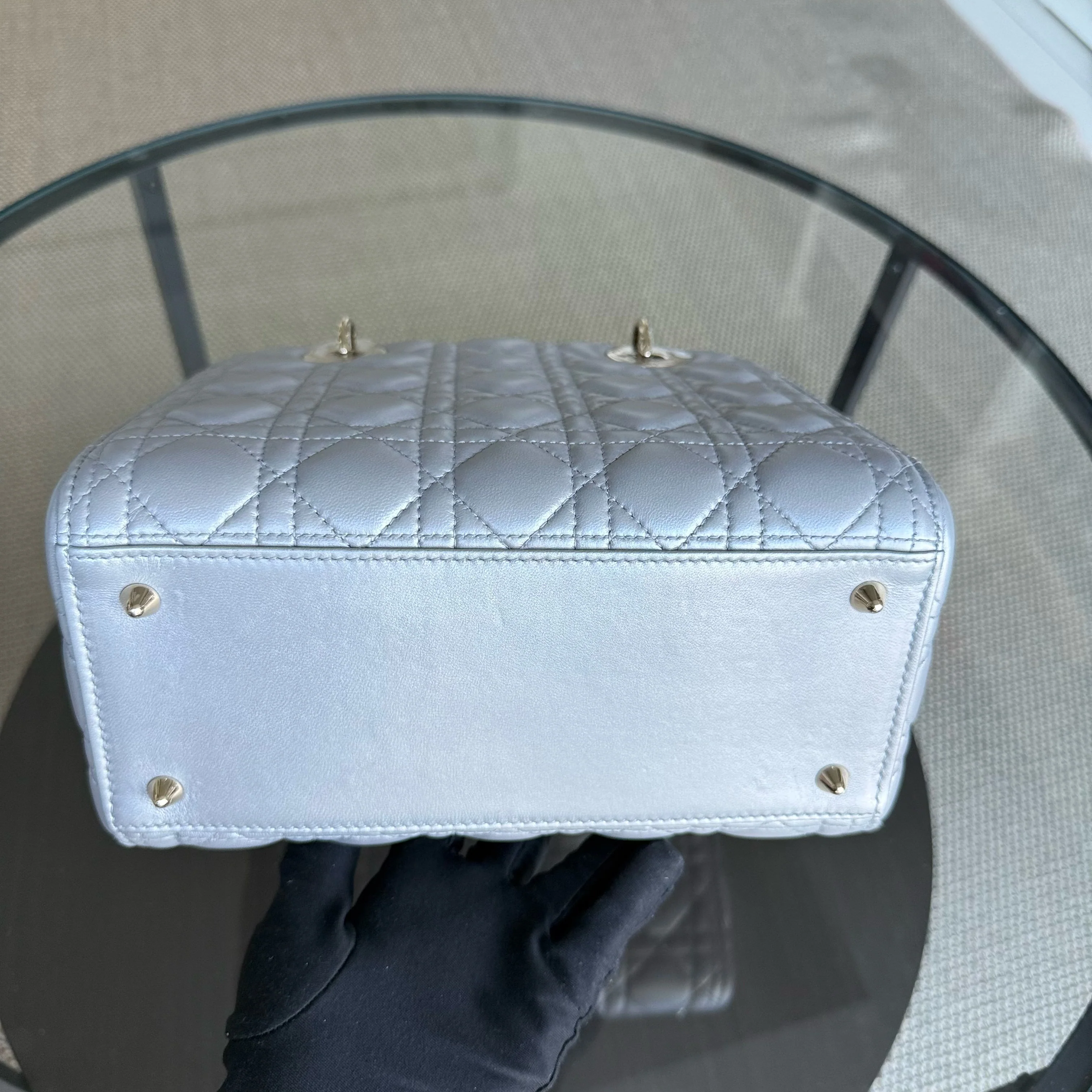 Dior Lady Medium - Cannage Lambskin Grey Gray Gold Hardware NO STRAP