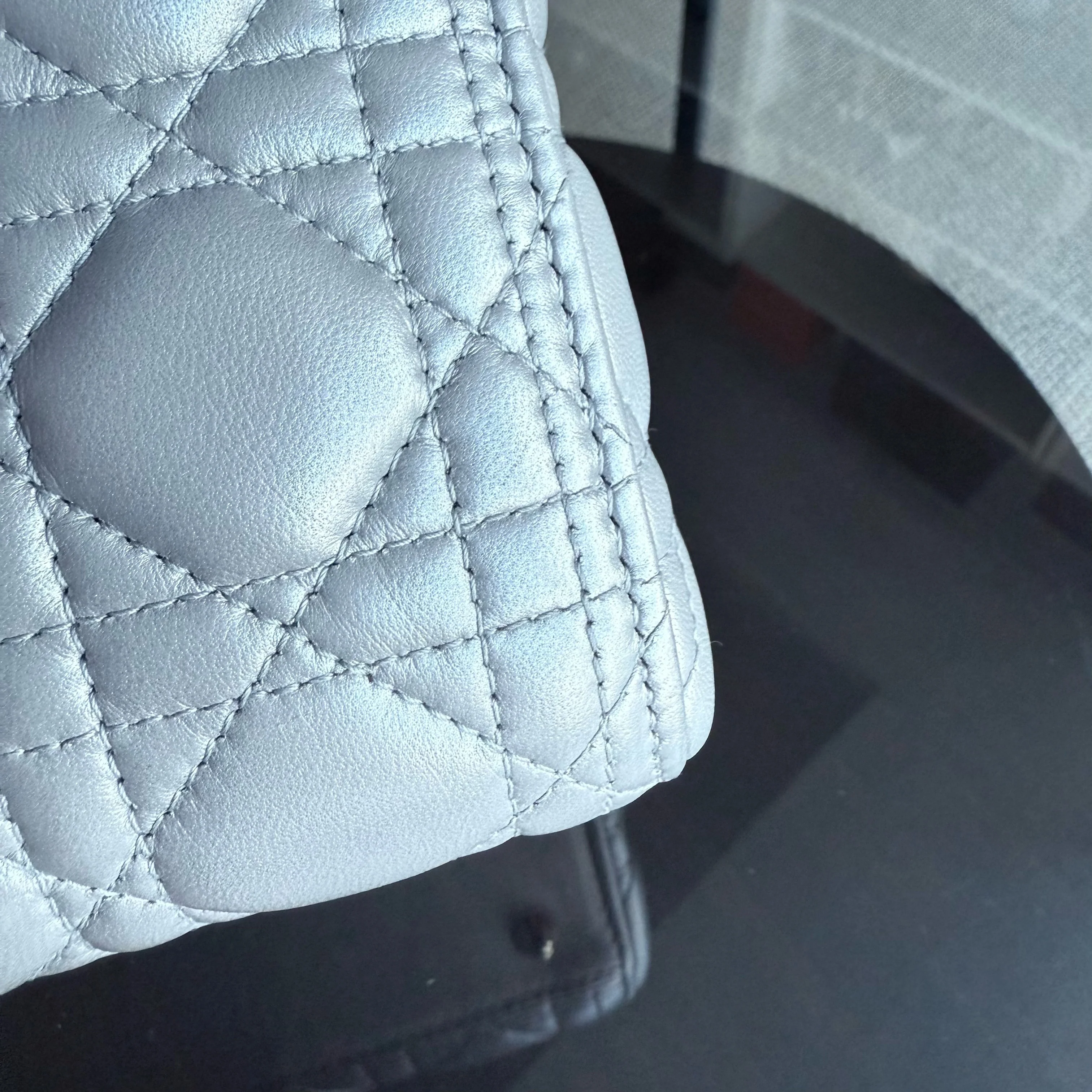 Dior Lady Medium - Cannage Lambskin Grey Gray Gold Hardware NO STRAP