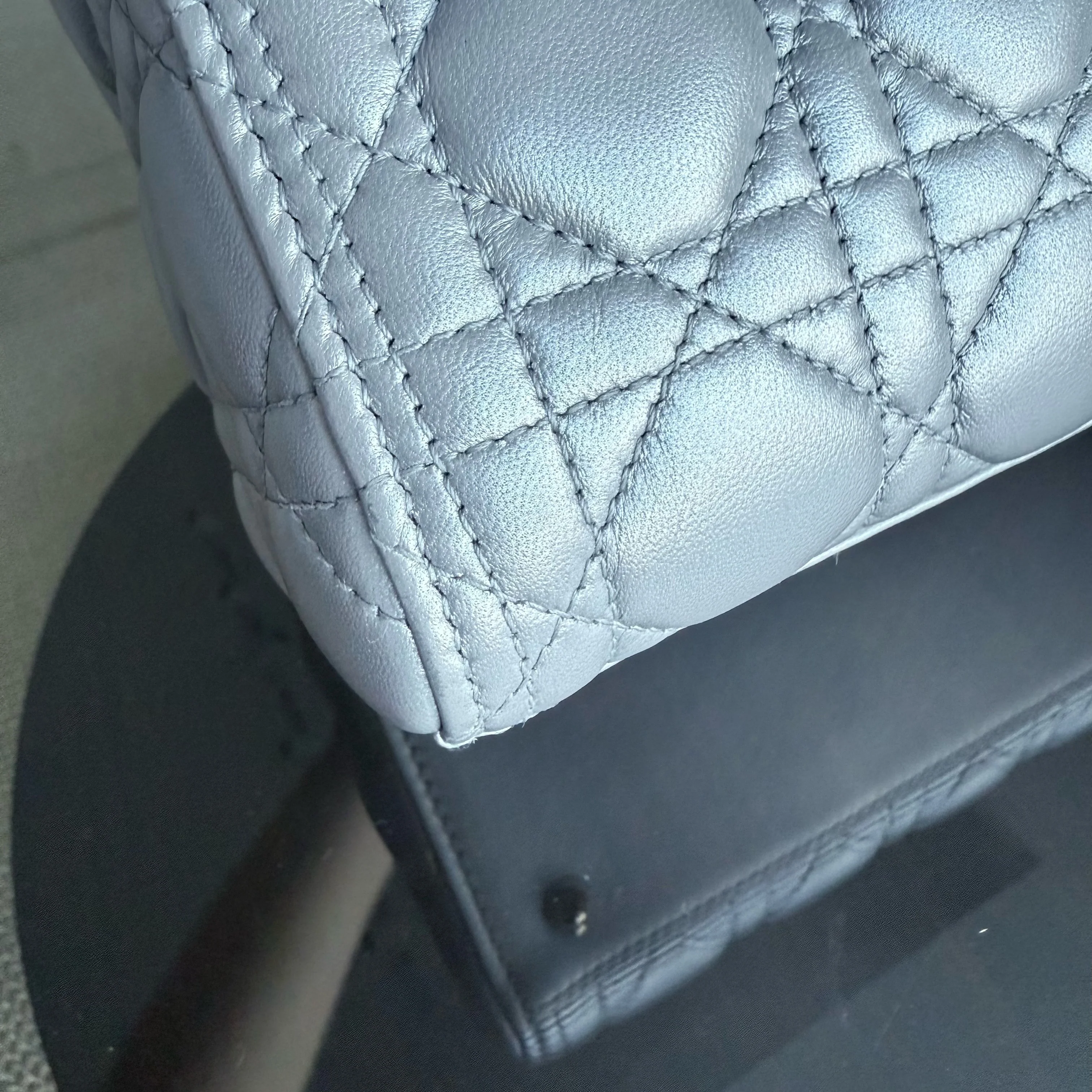 Dior Lady Medium - Cannage Lambskin Grey Gray Gold Hardware NO STRAP