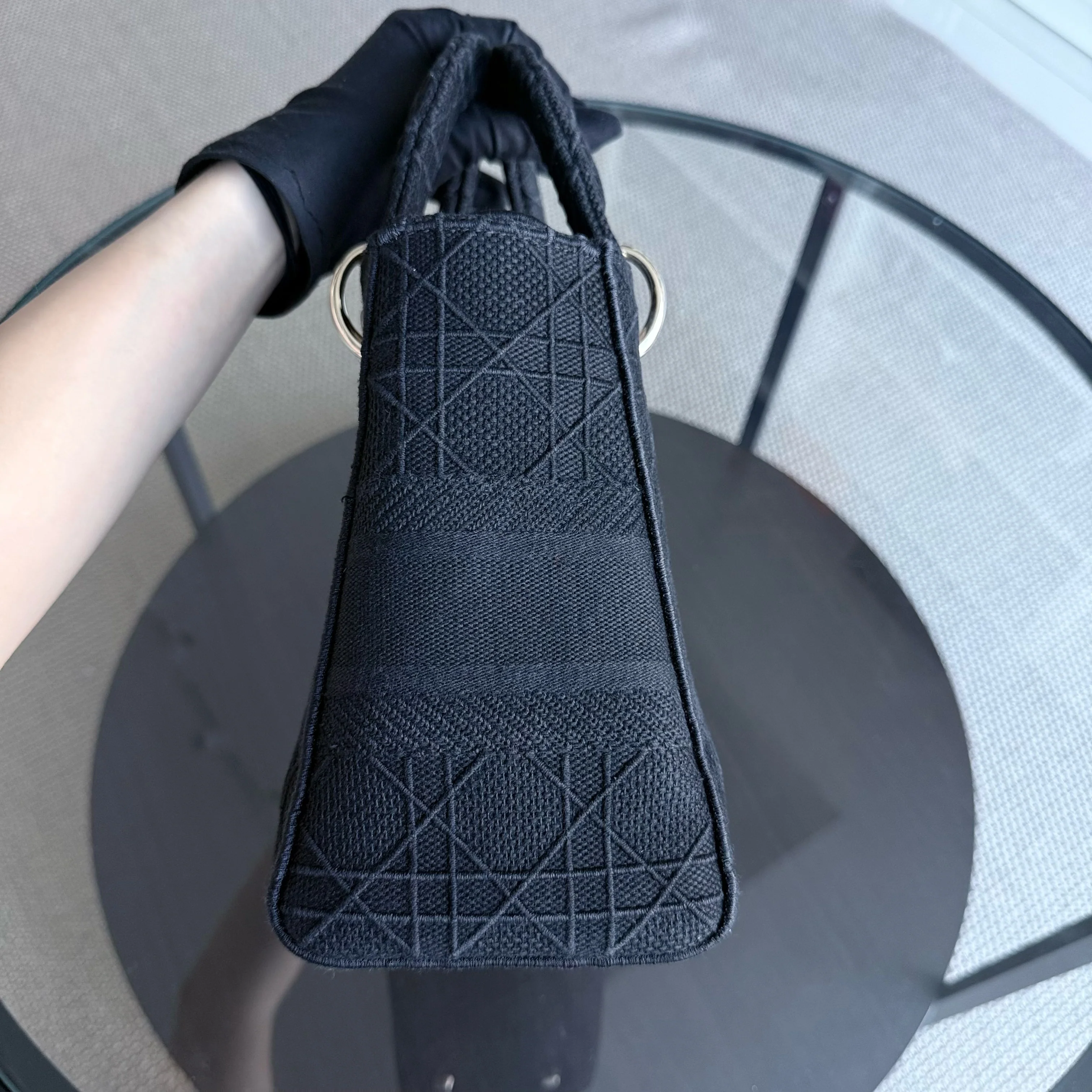 Dior Lady D-Lite Medium - Cannage Embroidered Canvas Black Gold Hardware