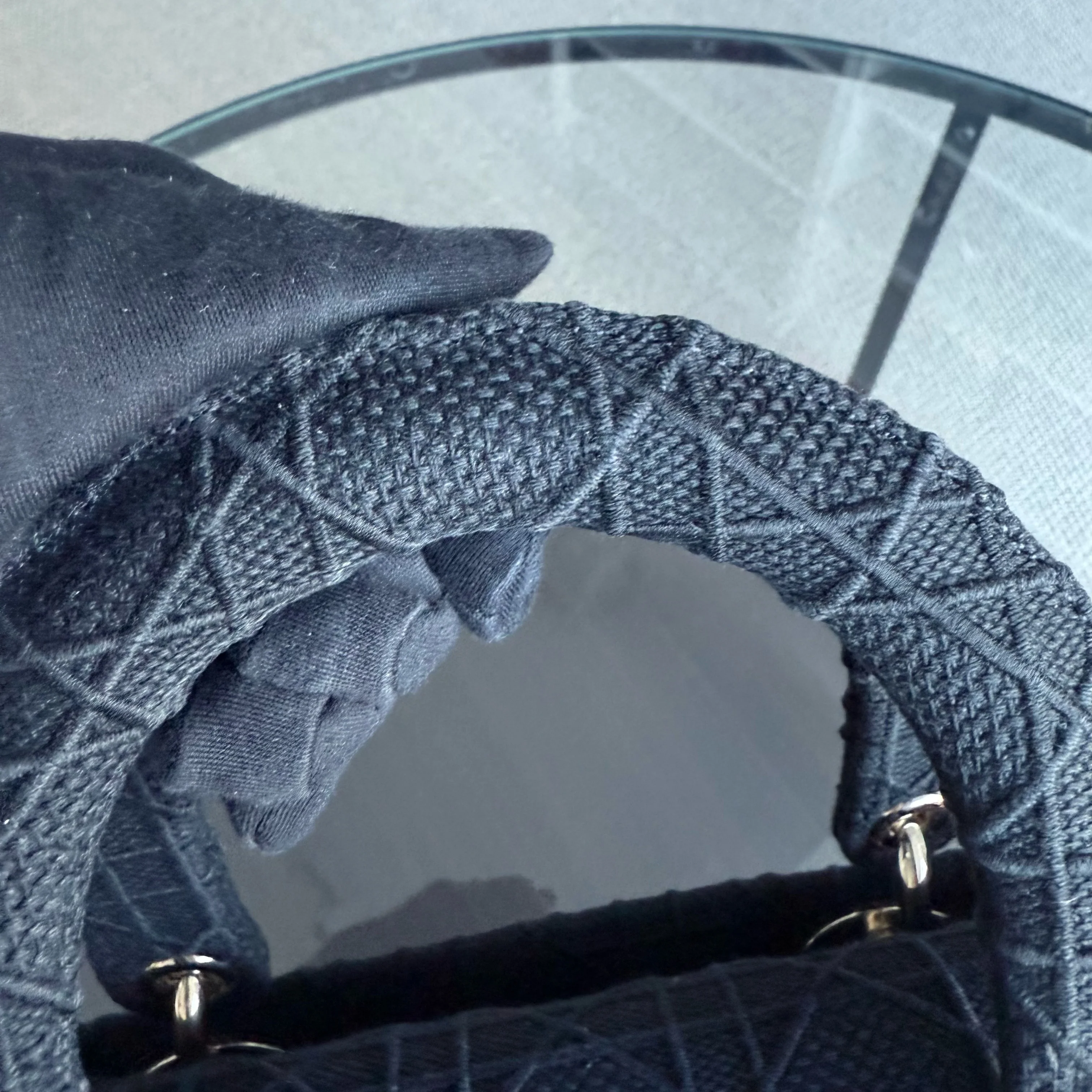 Dior Lady D-Lite Medium - Cannage Embroidered Canvas Black Gold Hardware