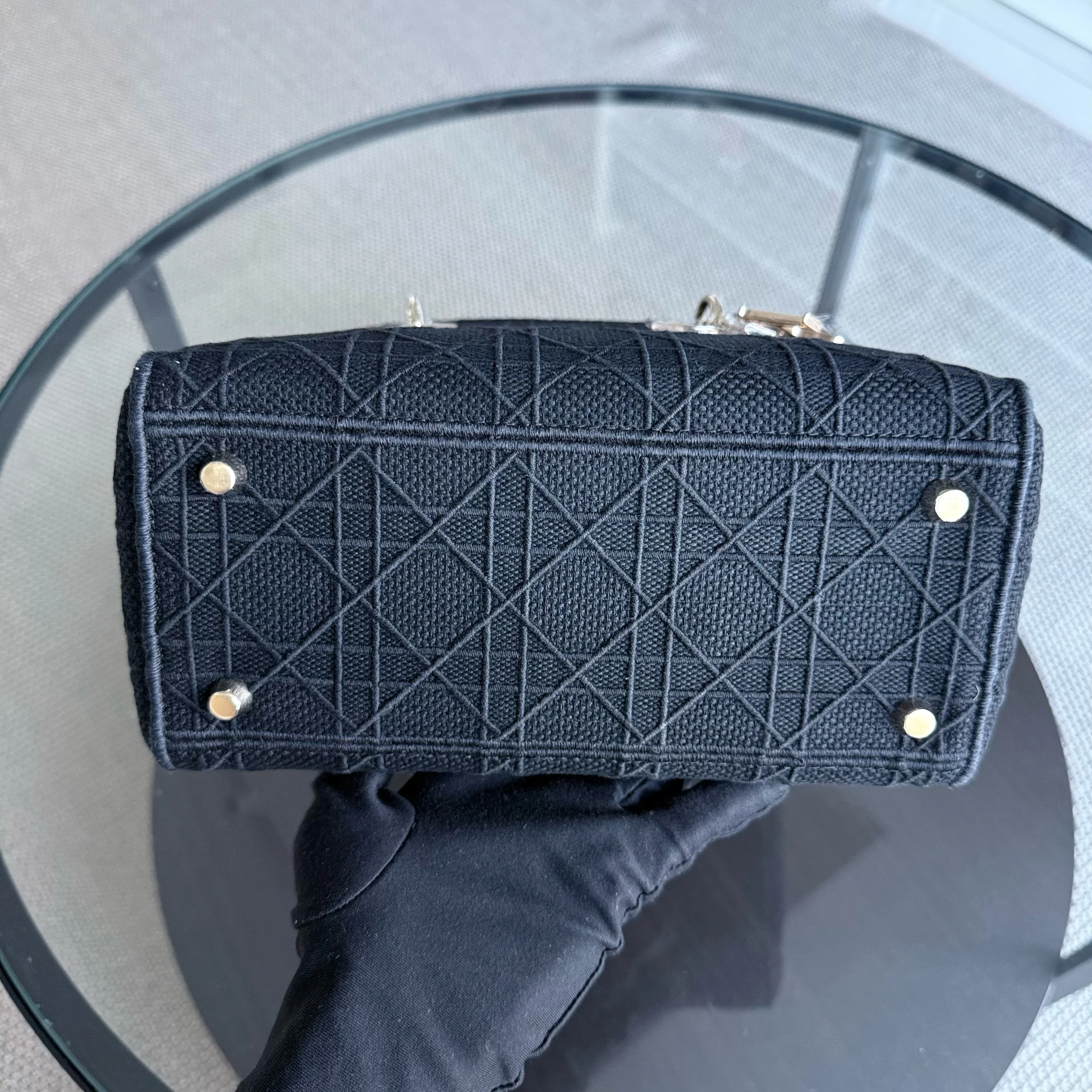 Dior Lady D-Lite Medium - Cannage Embroidered Canvas Black Gold Hardware