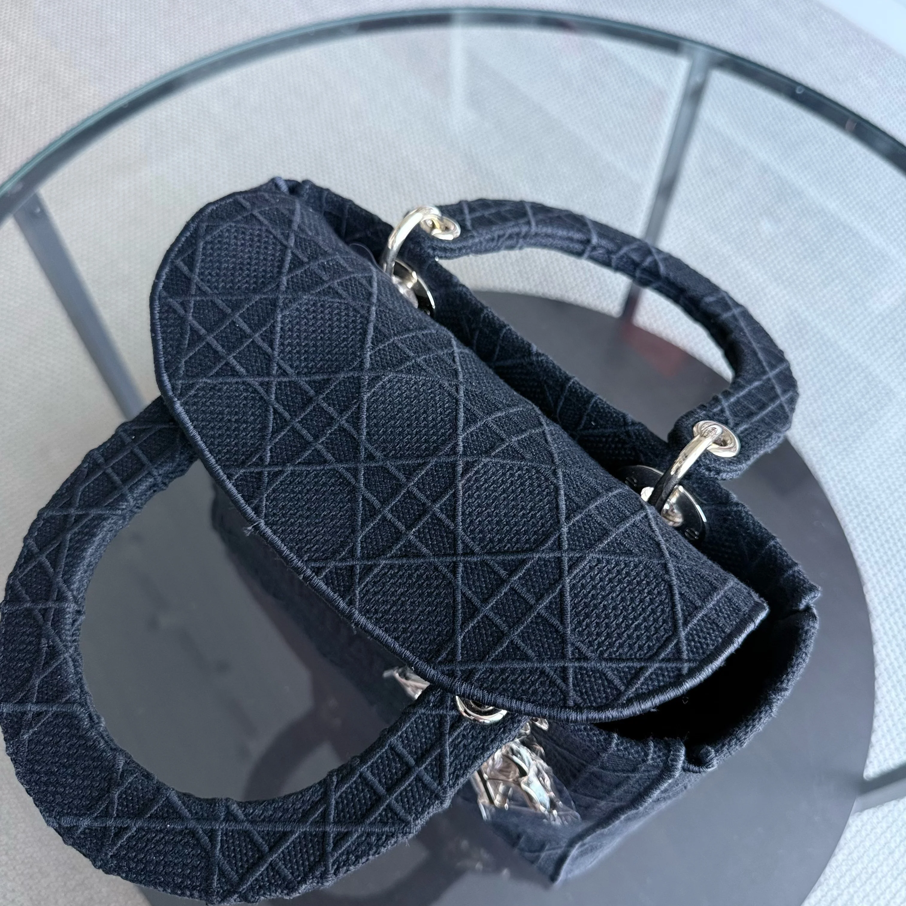 Dior Lady D-Lite Medium - Cannage Embroidered Canvas Black Gold Hardware