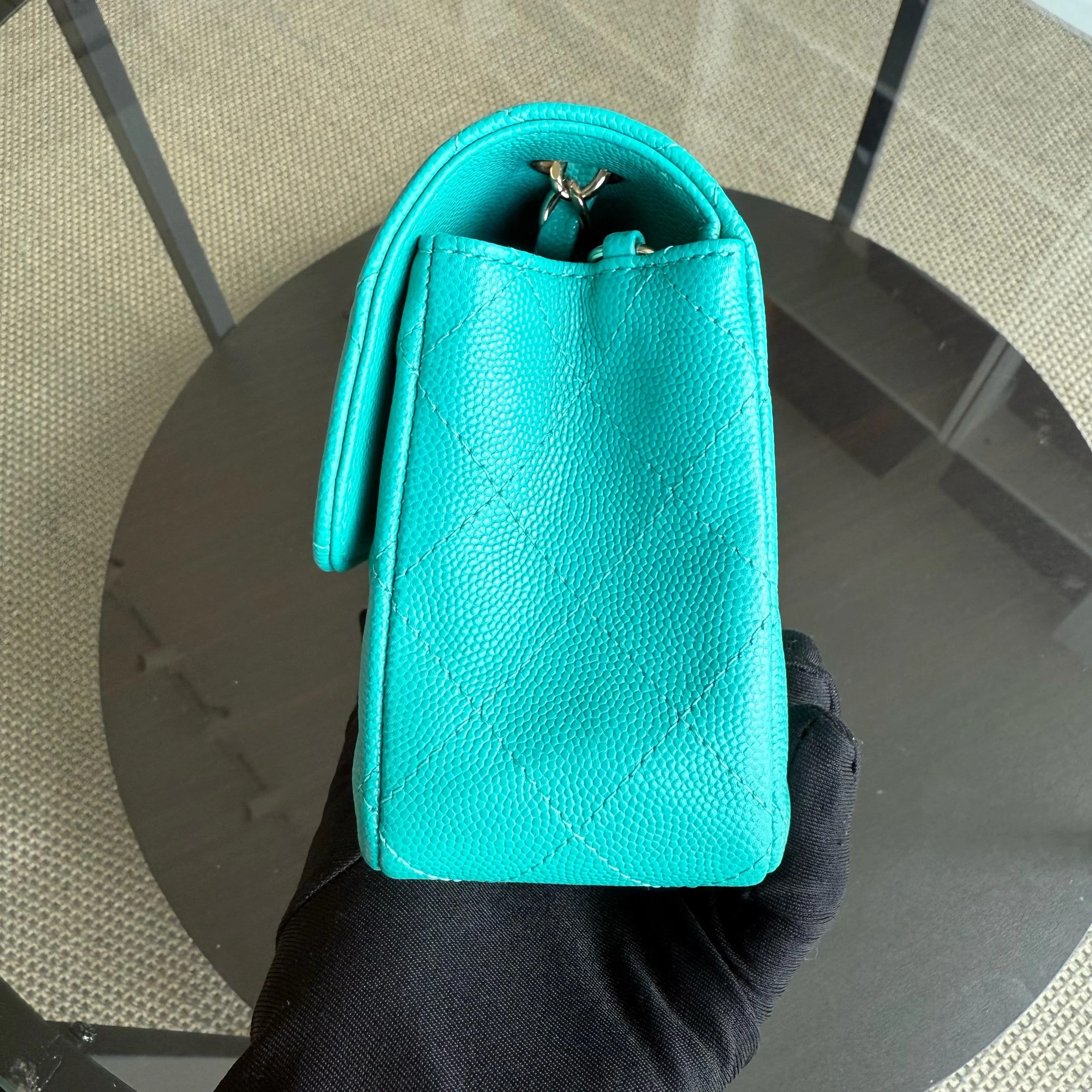 Chanel Classic Flap Mini - Caviar Quilted Grained Calfskin Cyan Gold Hardware Series 23