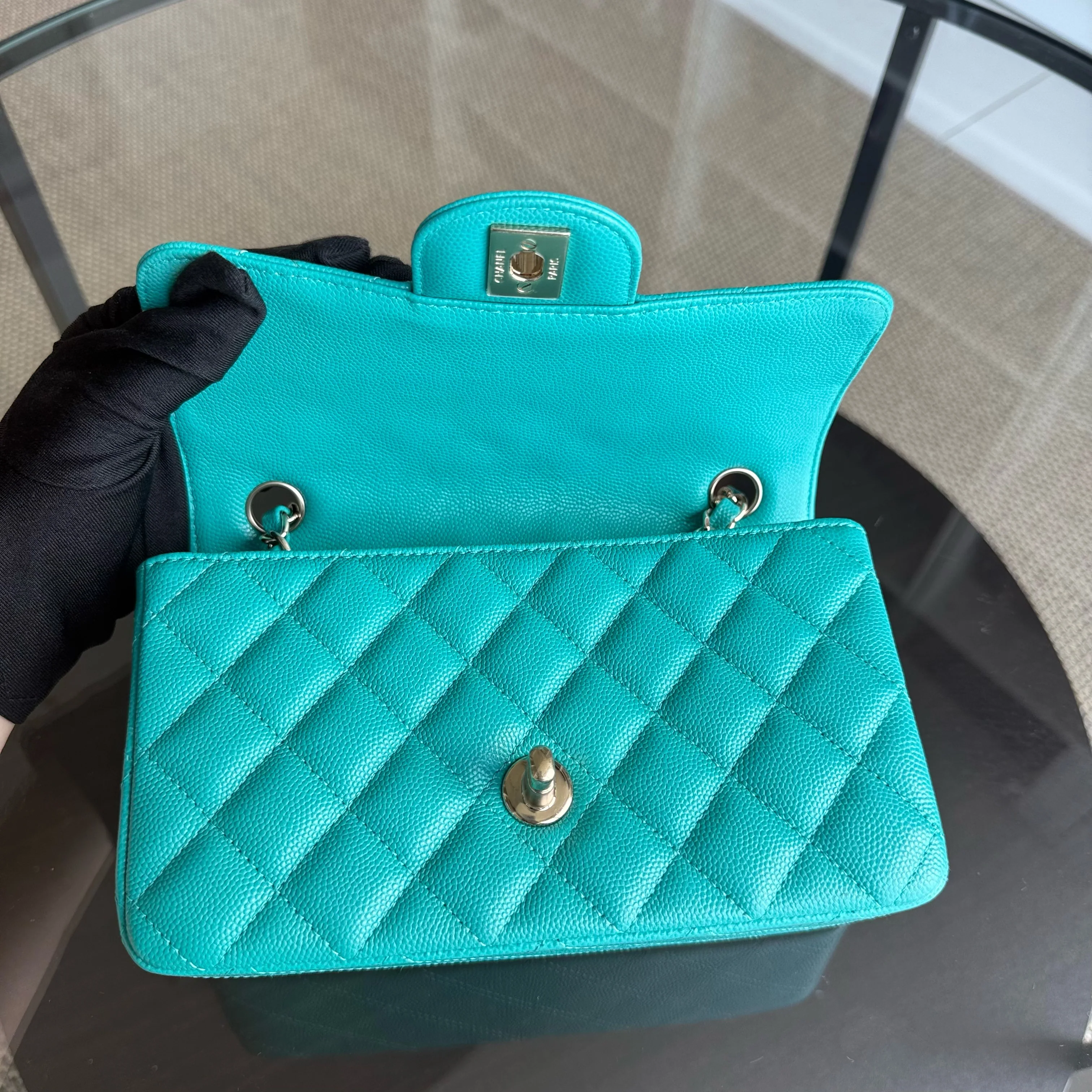 Chanel Classic Flap Mini - Caviar Quilted Grained Calfskin Cyan Gold Hardware Series 23