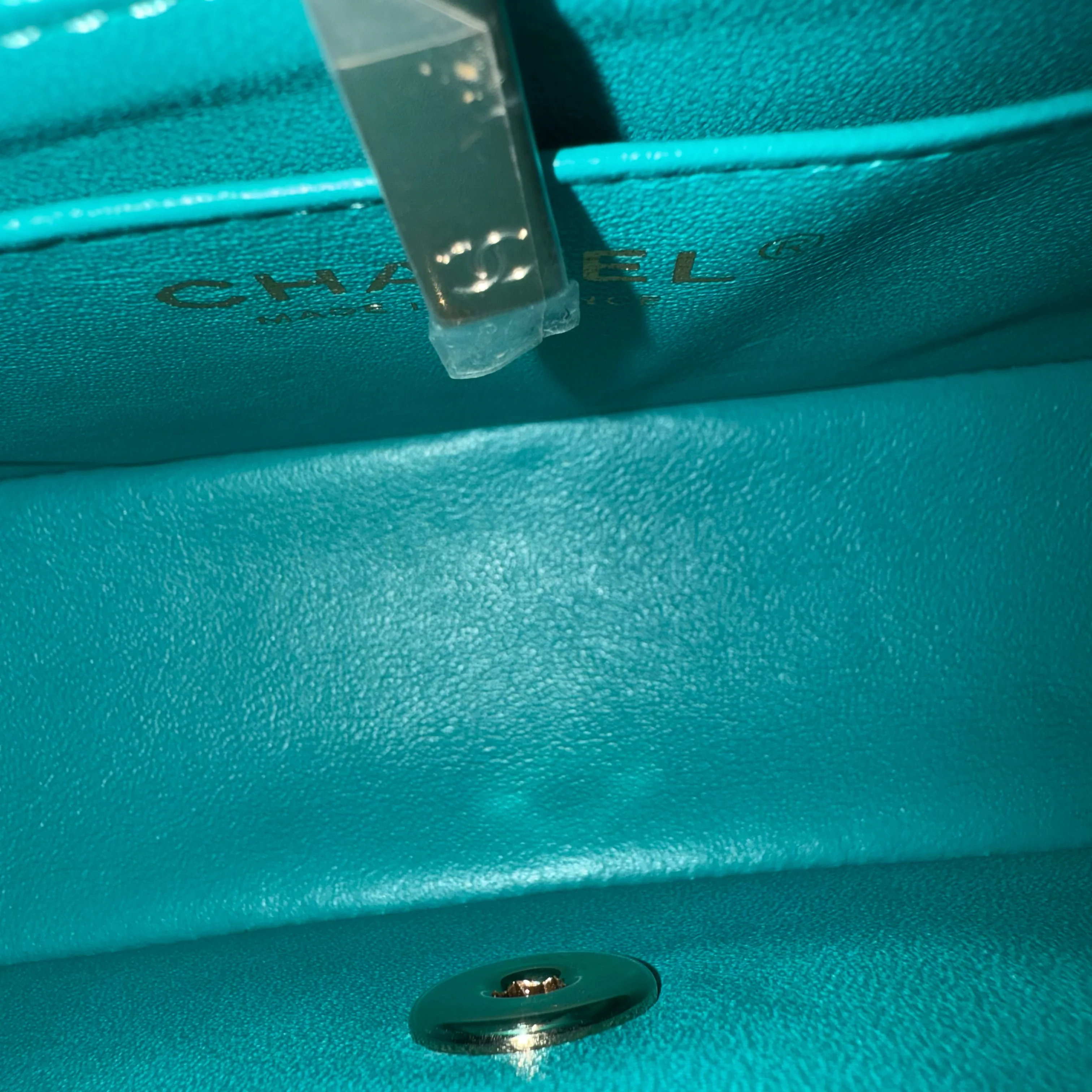 Chanel Classic Flap Mini - Caviar Quilted Grained Calfskin Cyan Gold Hardware Series 23