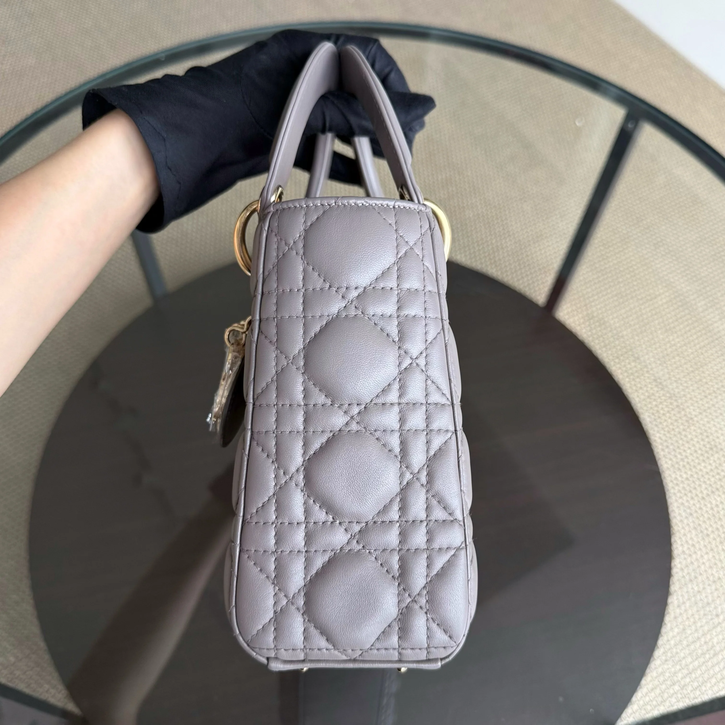 Dior Lady Small Flap - Cannage Lambskin Grey Gray Gold Hardware