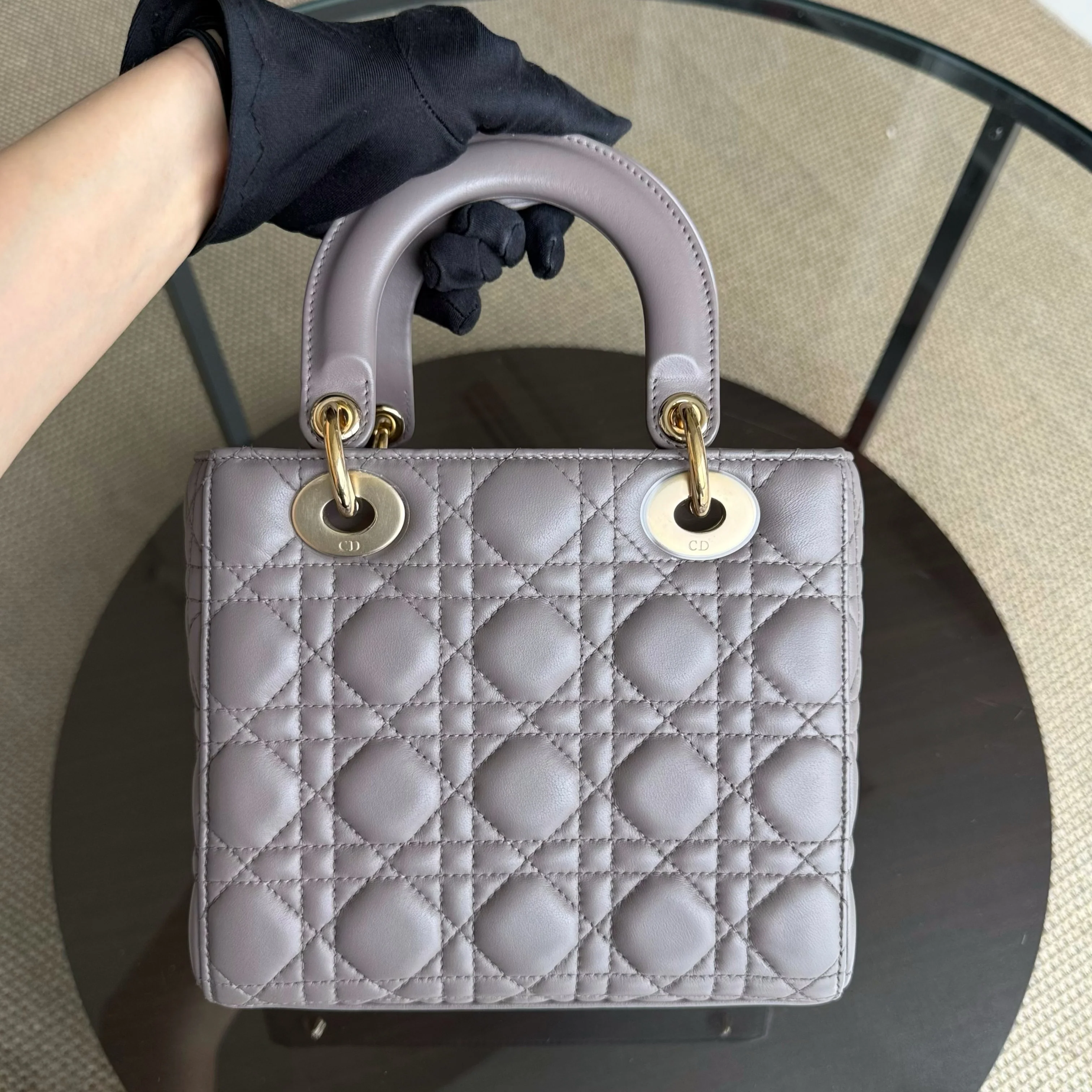Dior Lady Small Flap - Cannage Lambskin Grey Gray Gold Hardware