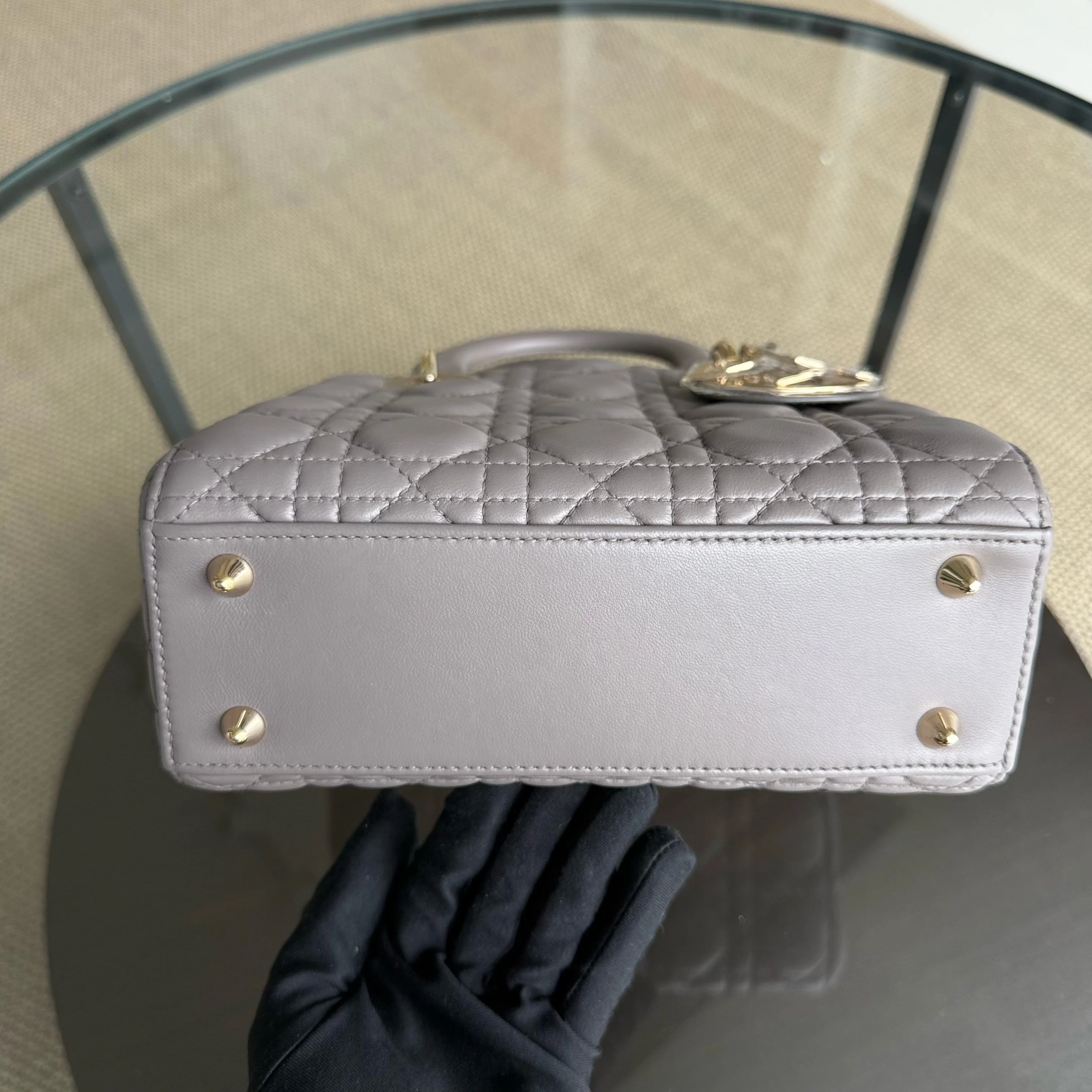 Dior Lady Small Flap - Cannage Lambskin Grey Gray Gold Hardware