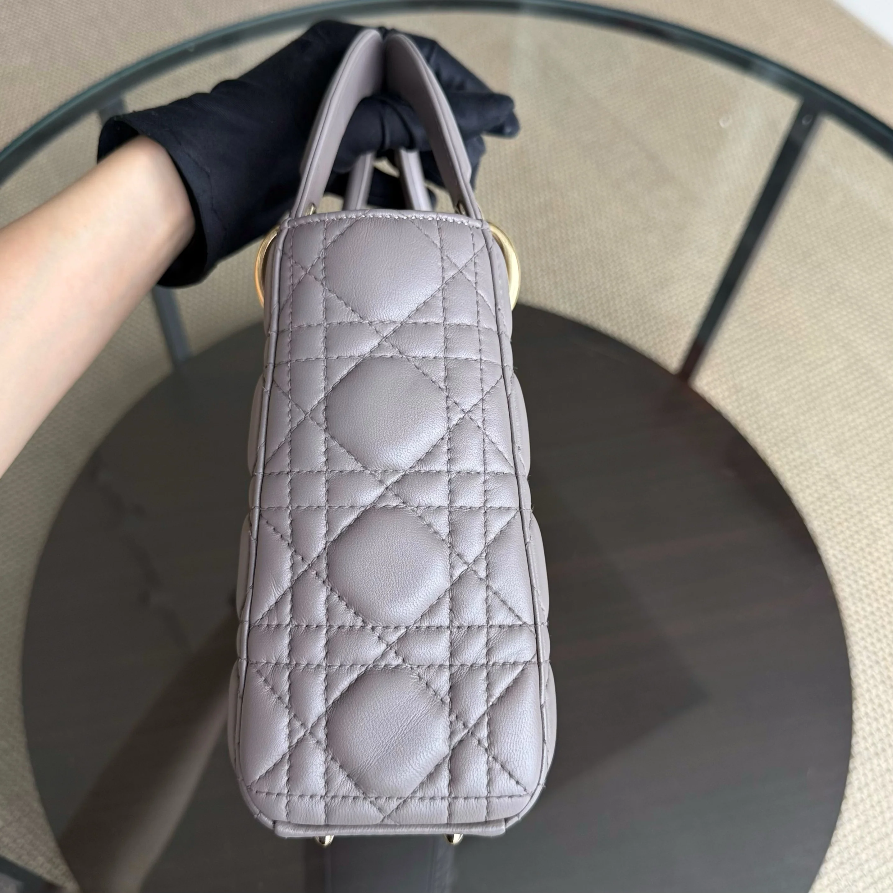 Dior Lady Small Flap - Cannage Lambskin Grey Gray Gold Hardware